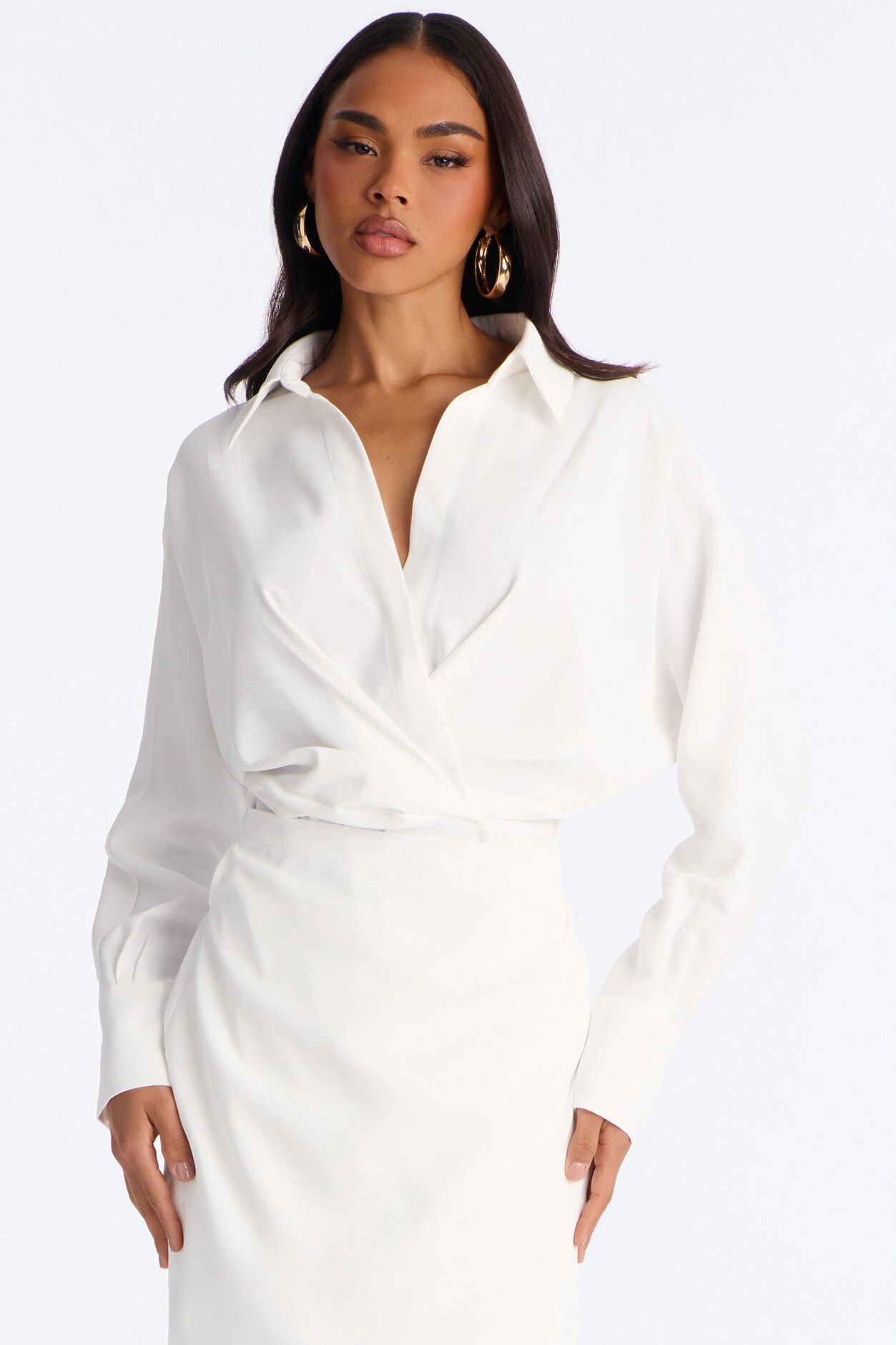 Giada Wrap Shirt Midi Dress - White