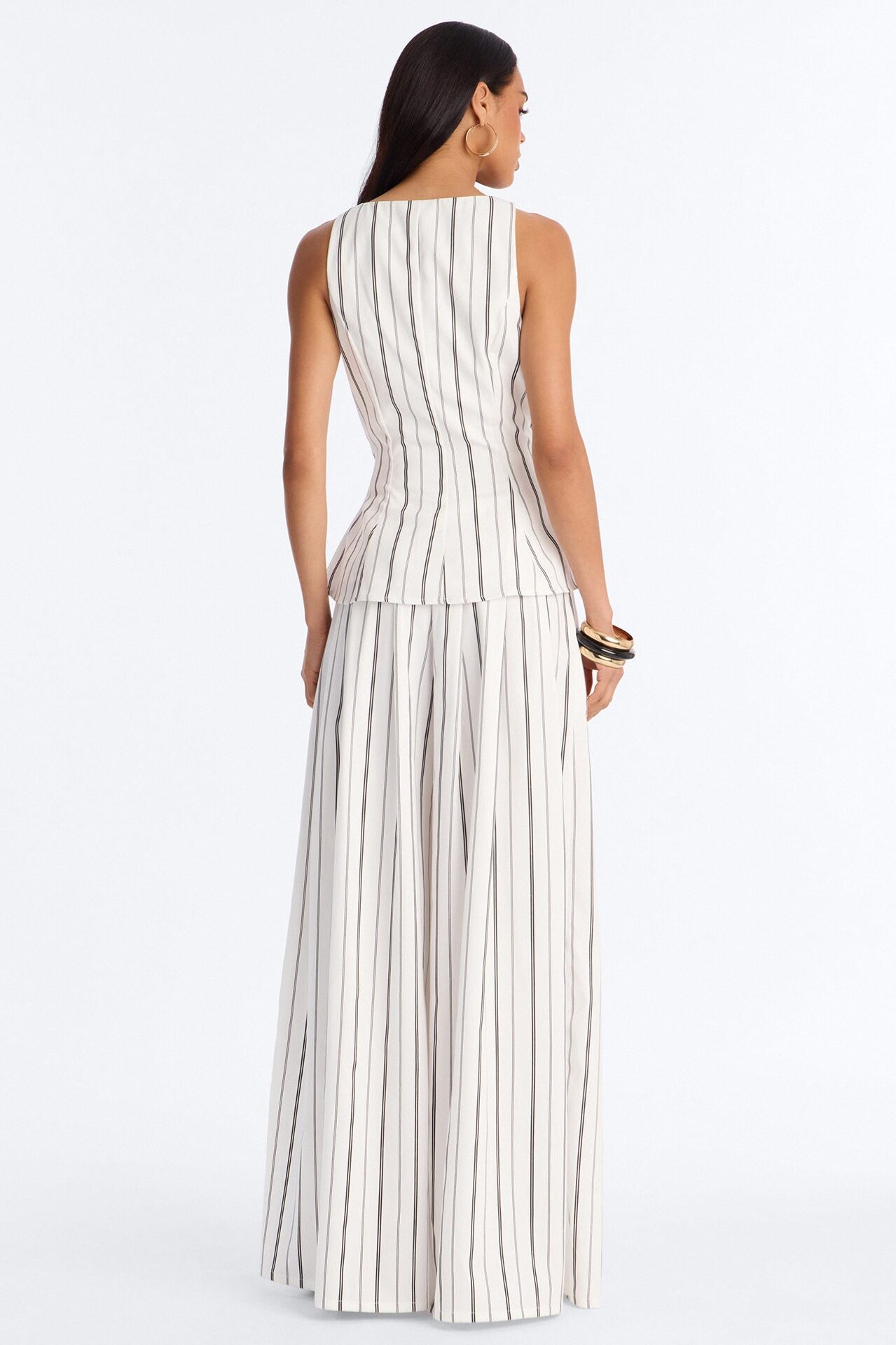 Aveena Pinstripe Vest Pant Set - White/Black
