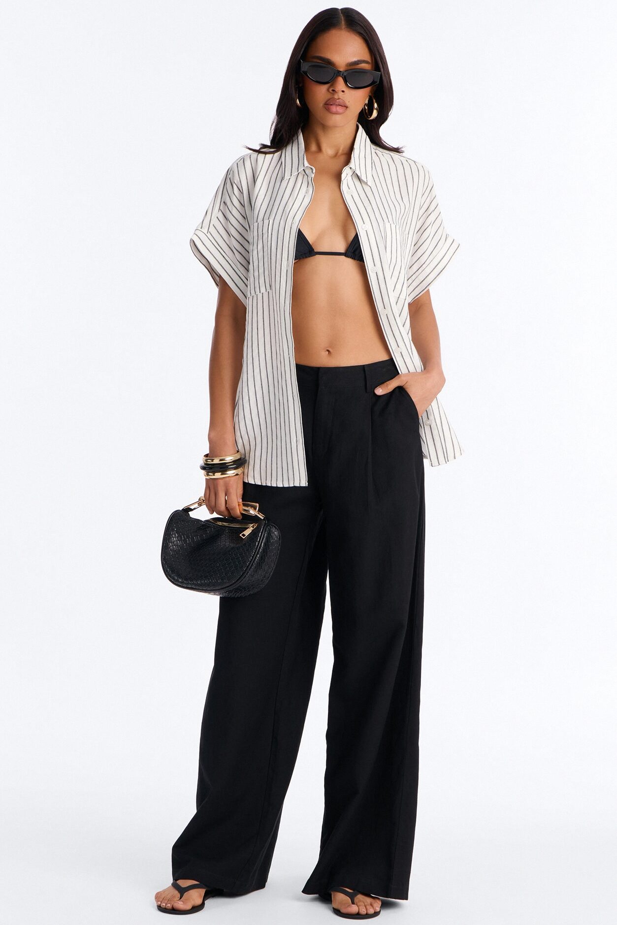 Soft Like Sunday Striped Linen Shirt - Black/combo