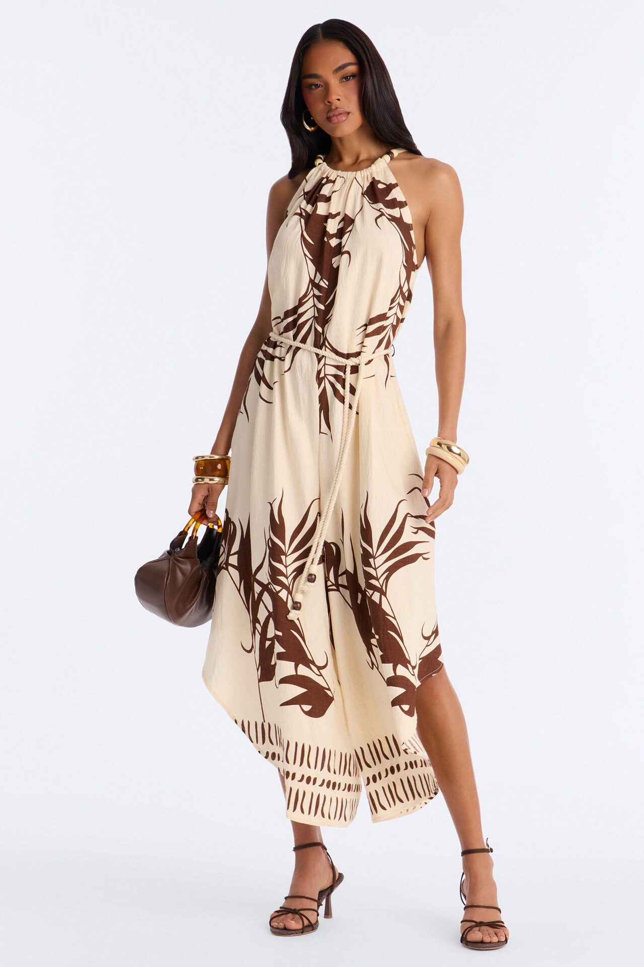 Island Hours Beaded Jumpsuit - Brown