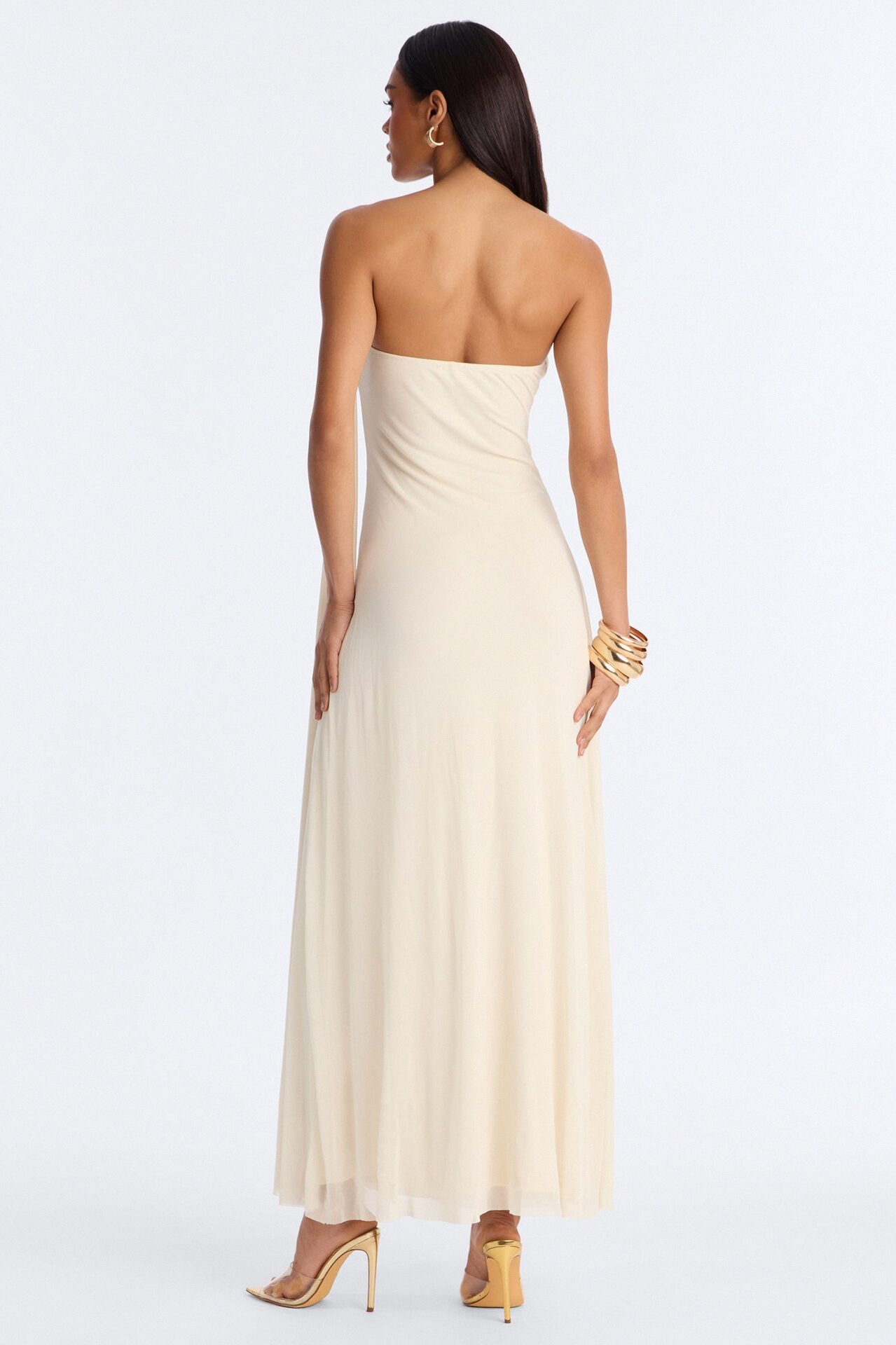 Marielle Draped Mesh Maxi Dress - Cream