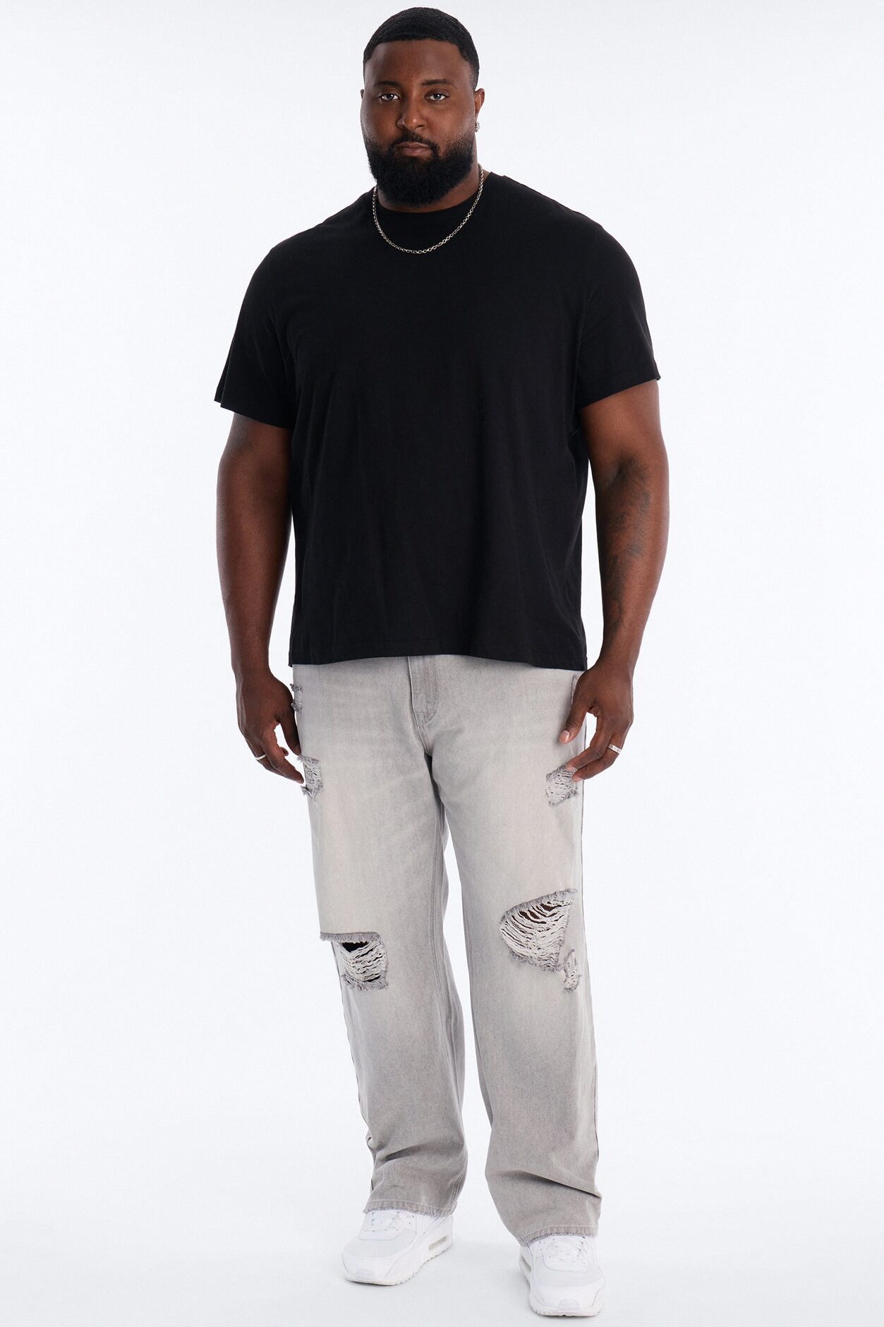 Essential Destroyed Straight Rigid Jean - Grey