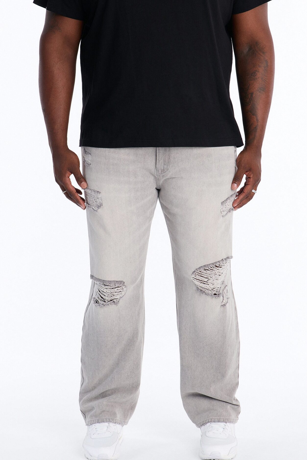 Essential Destroyed Straight Rigid Jean - Grey