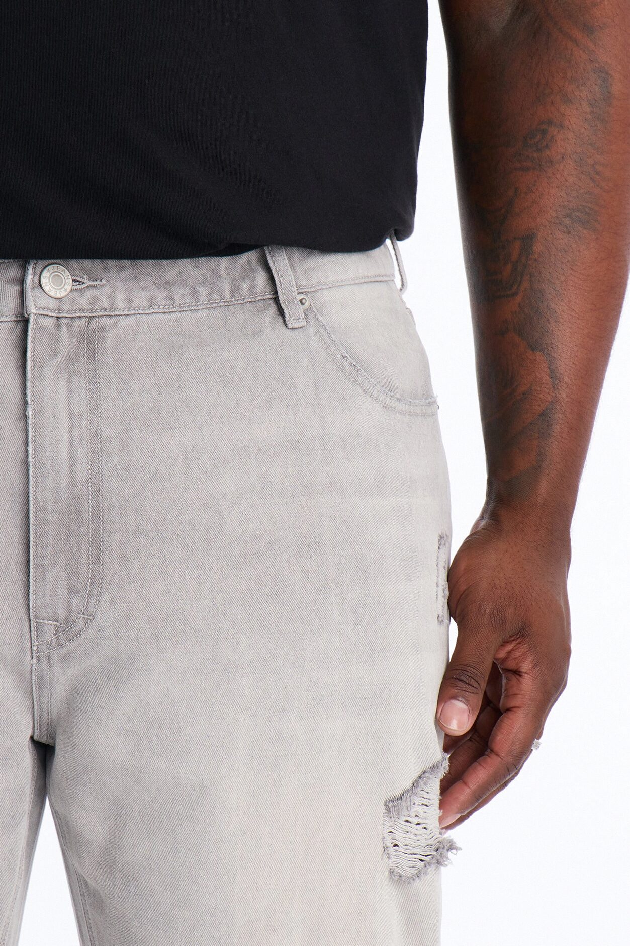 Essential Destroyed Straight Rigid Jean - Grey