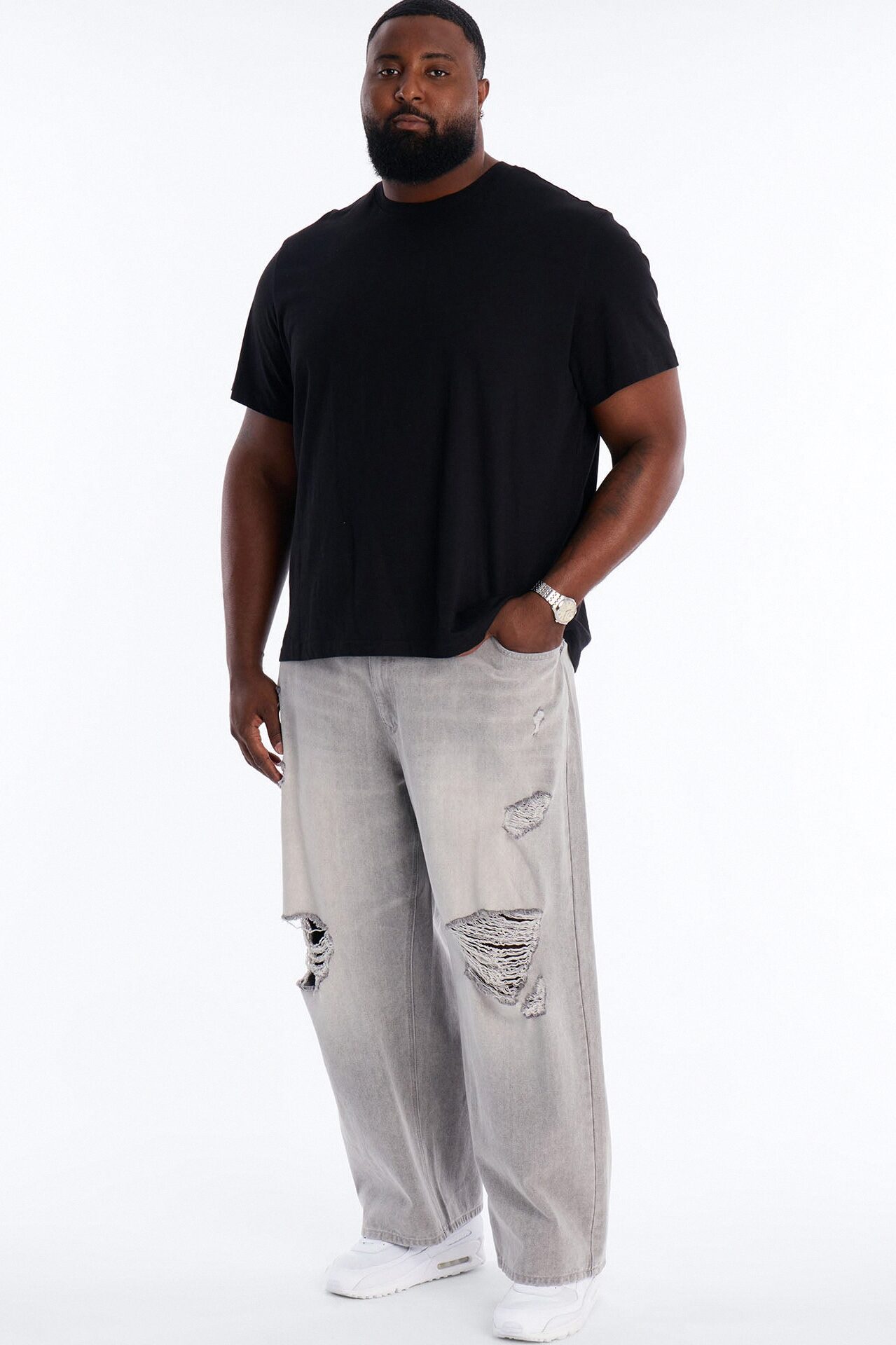 Essential Destroyed Baggy Rigid Jean - Grey