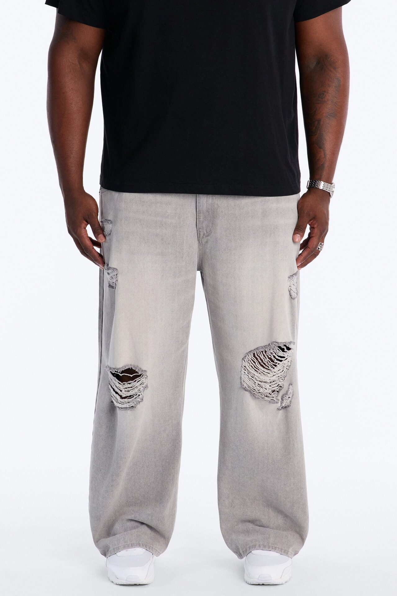 Essential Destroyed Baggy Rigid Jean - Grey