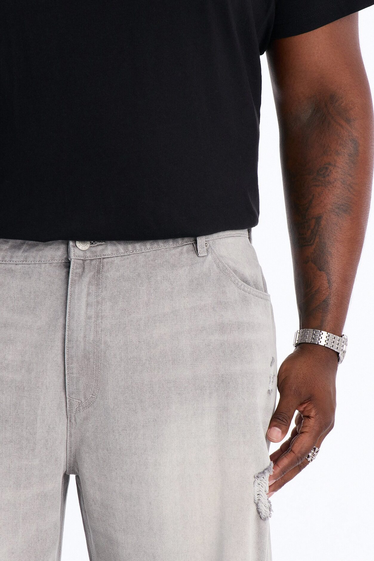 Essential Destroyed Baggy Rigid Jean - Grey