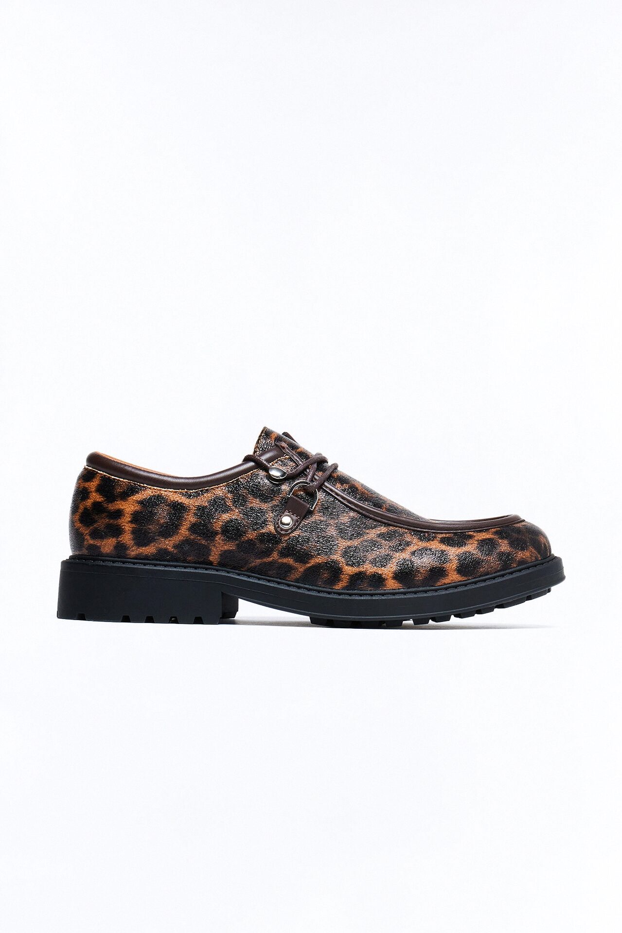 Leopard Print Lug Sole Lace Up Shoe - Brown/combo
