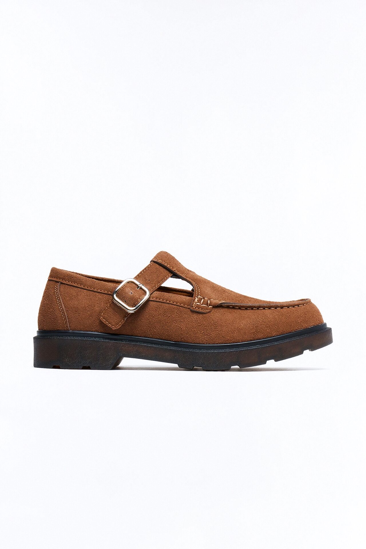 Faux Suede Chunky Buckle Loafer - Brown