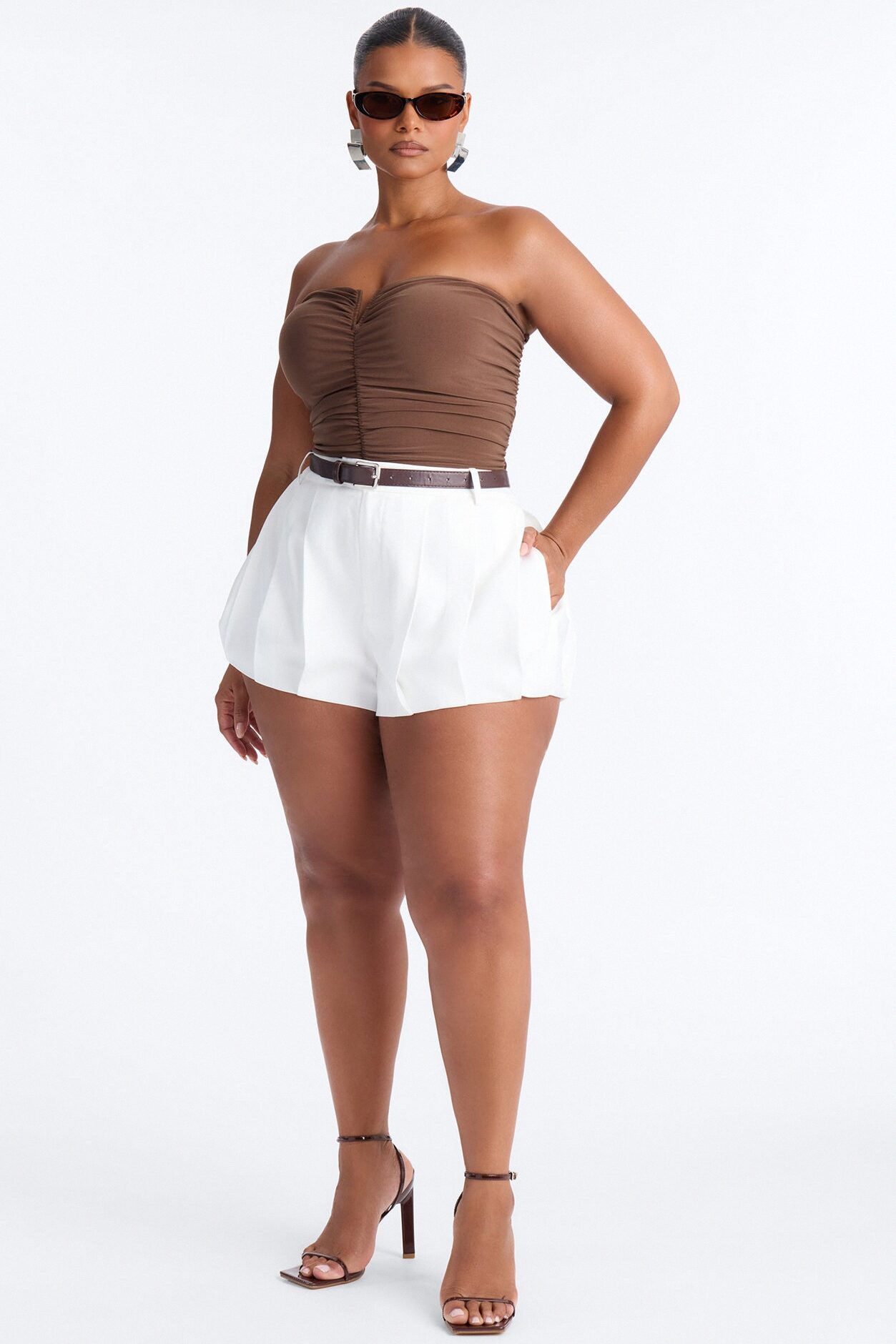 Rubi Belted Bubble Hem Micro Short - Ivory