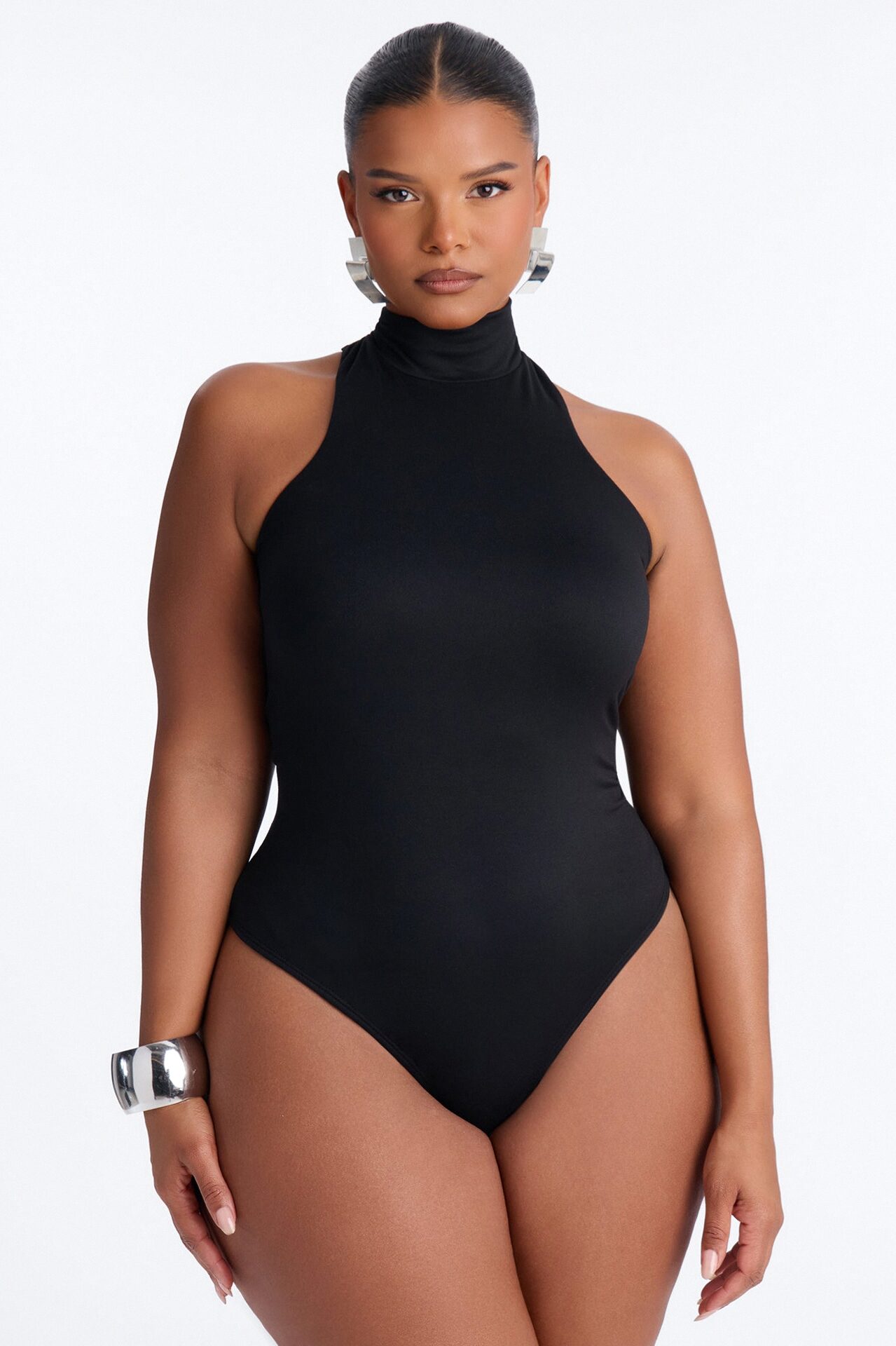 Simple Girl Mock Neck Sleeveless Bodysuit - Black