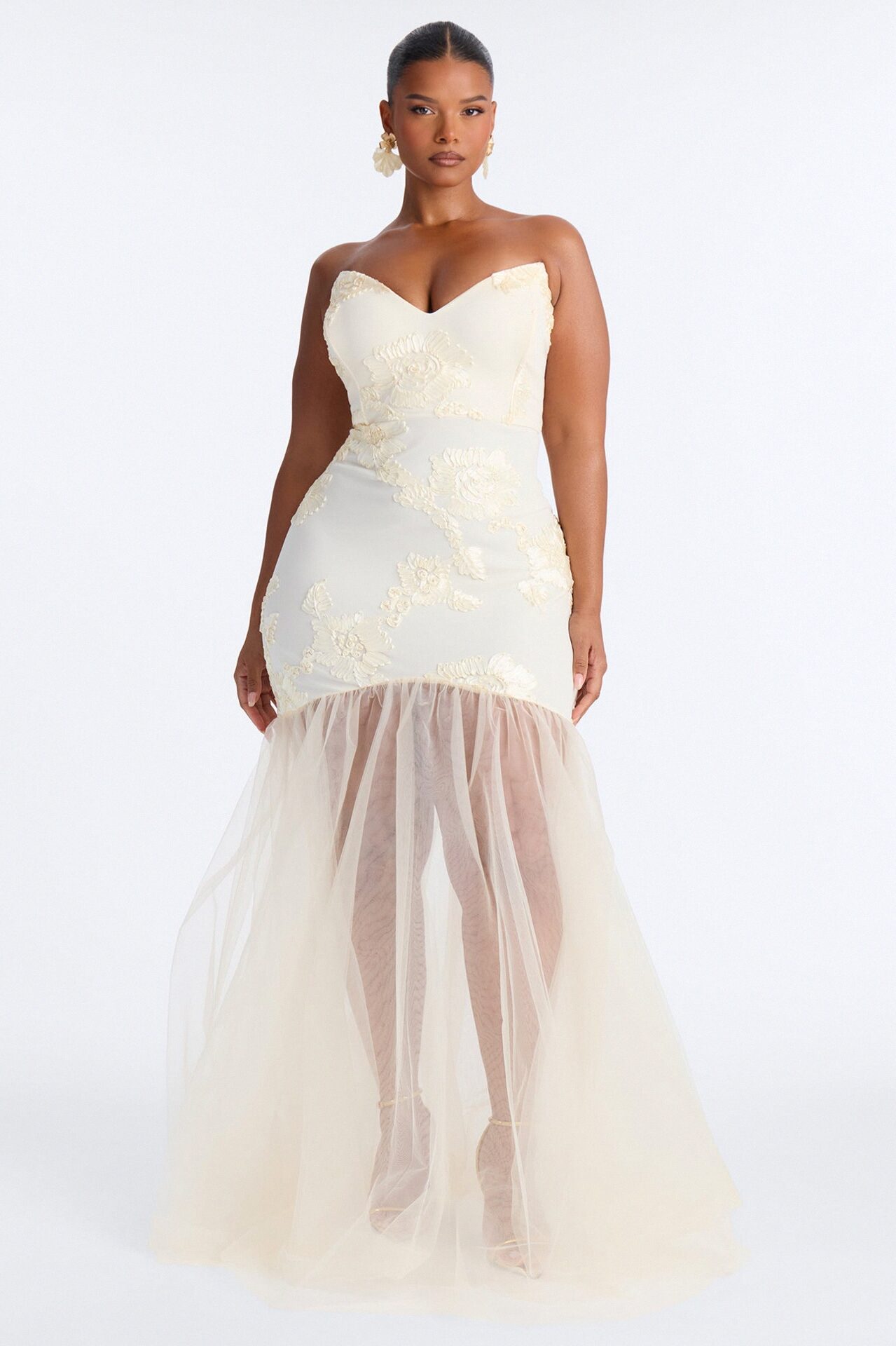 Elena Embroidered Mermaid Gown - White