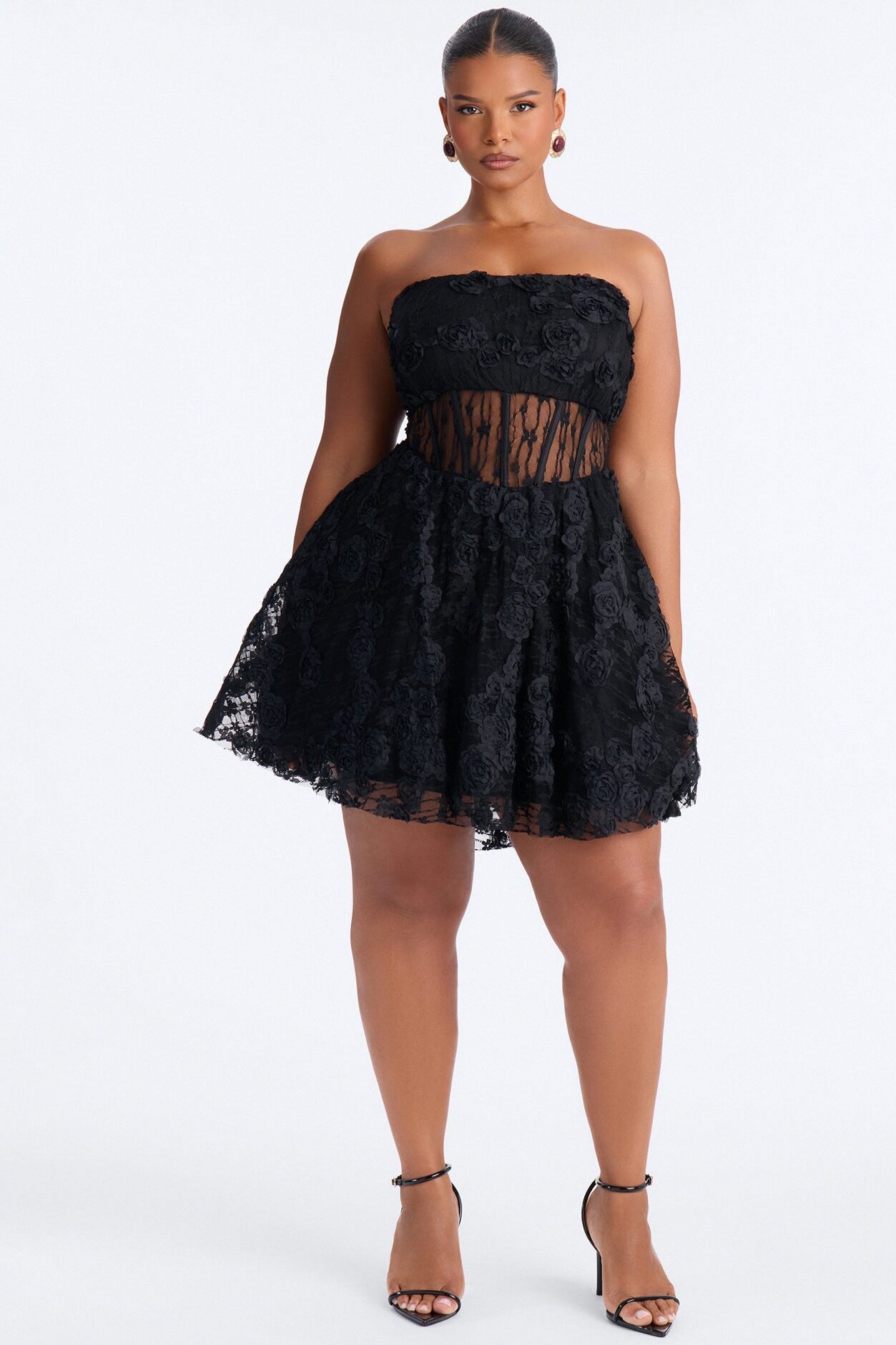 Lenora Corset Waist Lace Mini Dress - Black