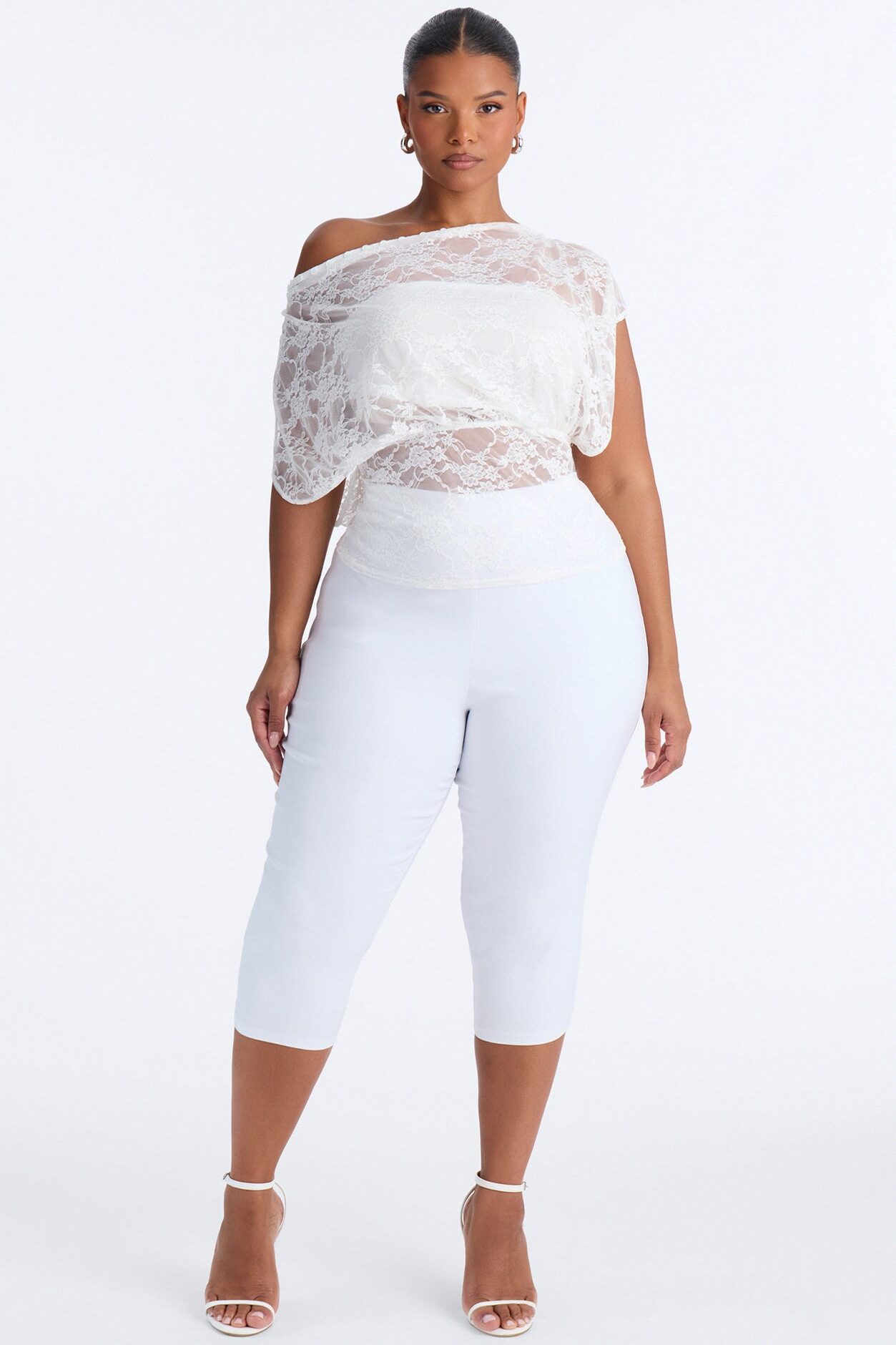 Olivia Off Shoulder Sheer Lace Top - White
