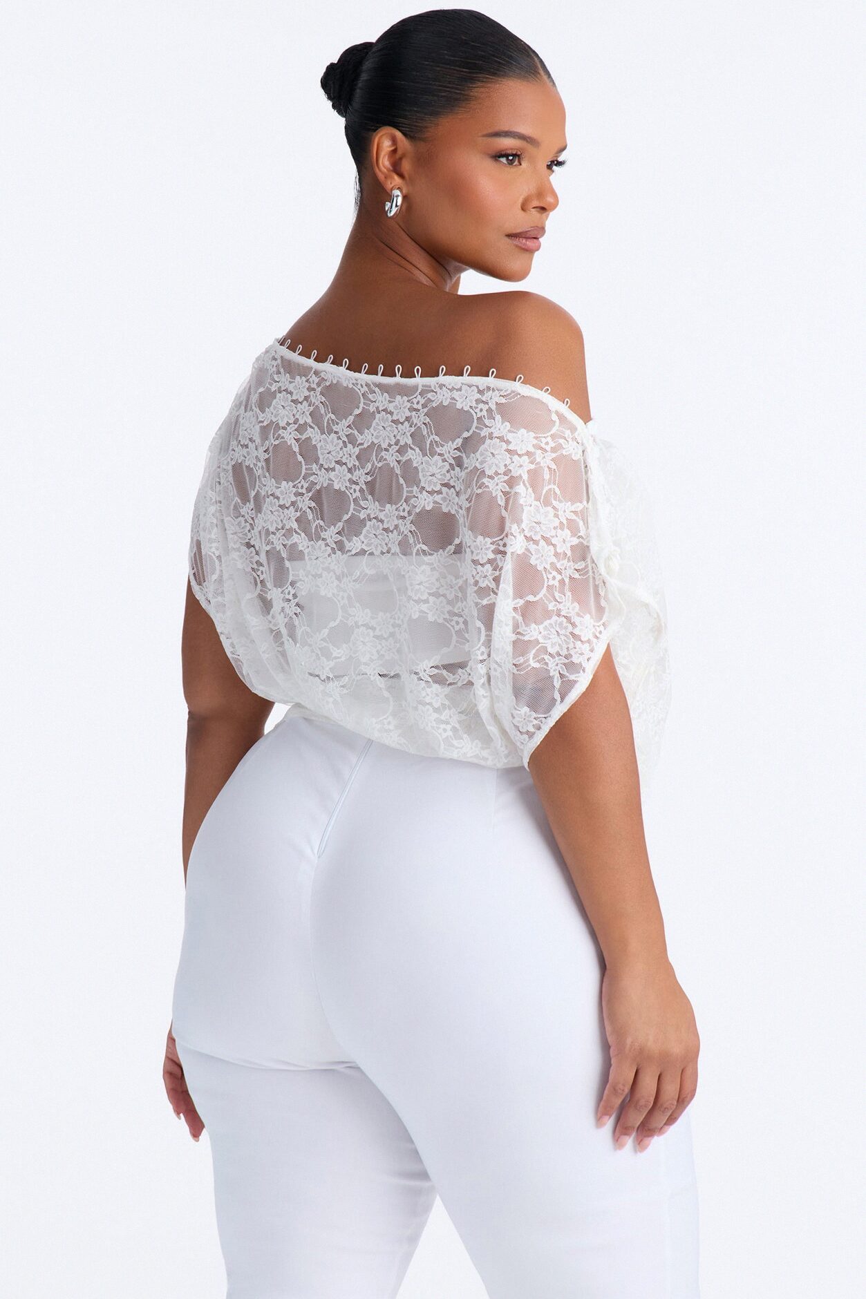 Olivia Off Shoulder Sheer Lace Top - White