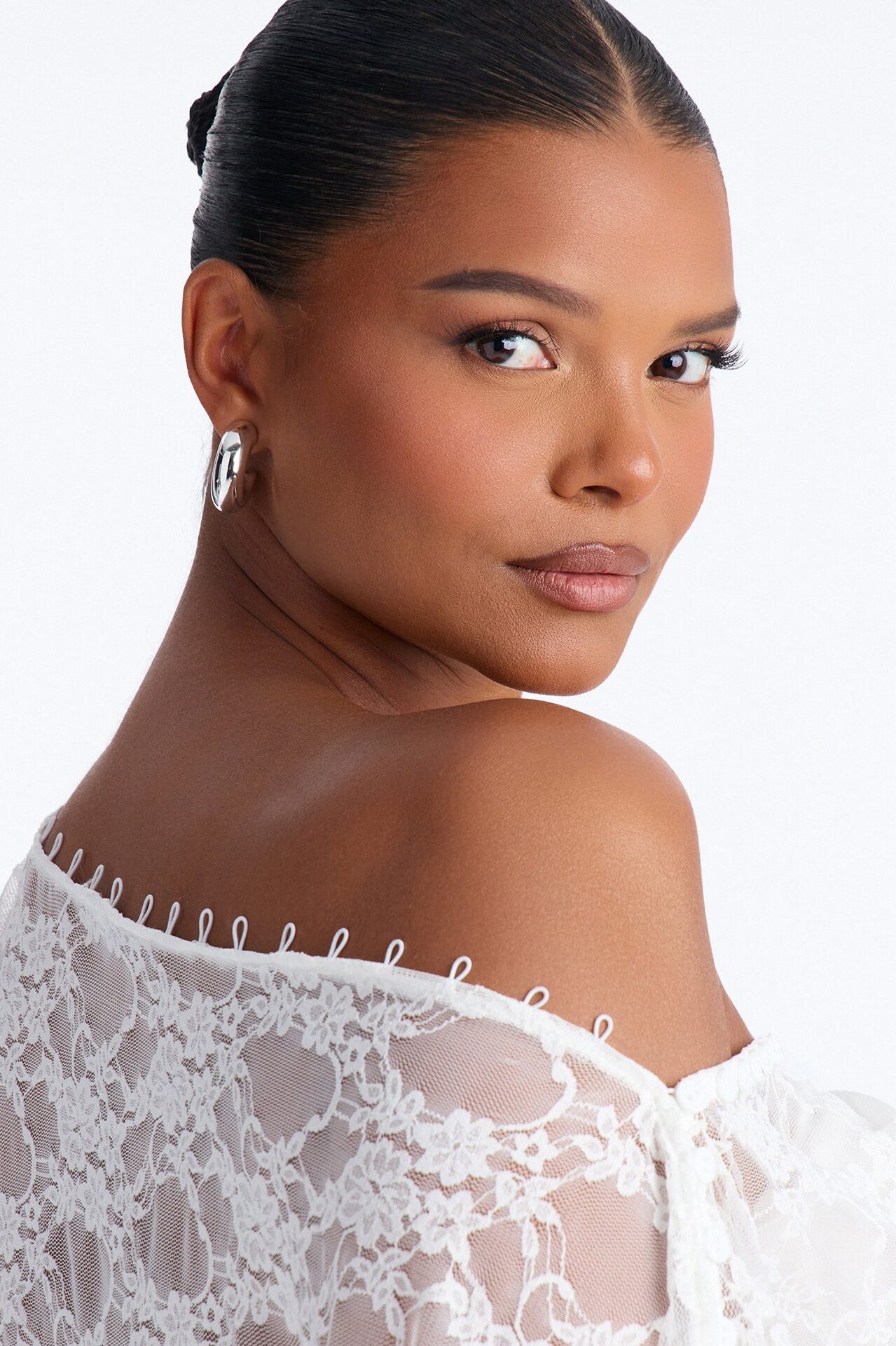 Olivia Off Shoulder Sheer Lace Top - White
