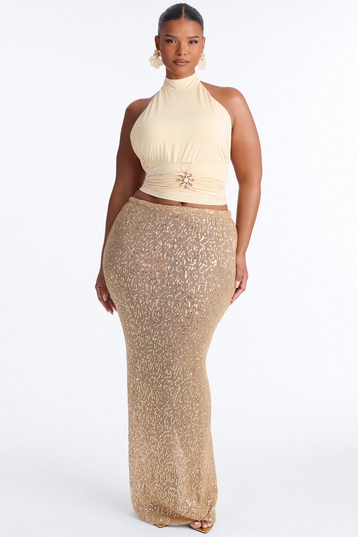 Sun Daydream Ruched High Neck Halter Top - Butter Yellow