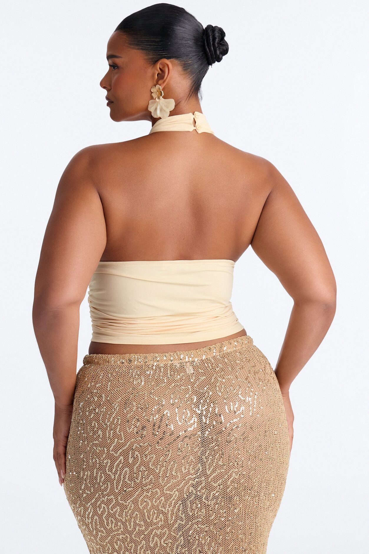 Sun Daydream Ruched High Neck Halter Top - Butter Yellow