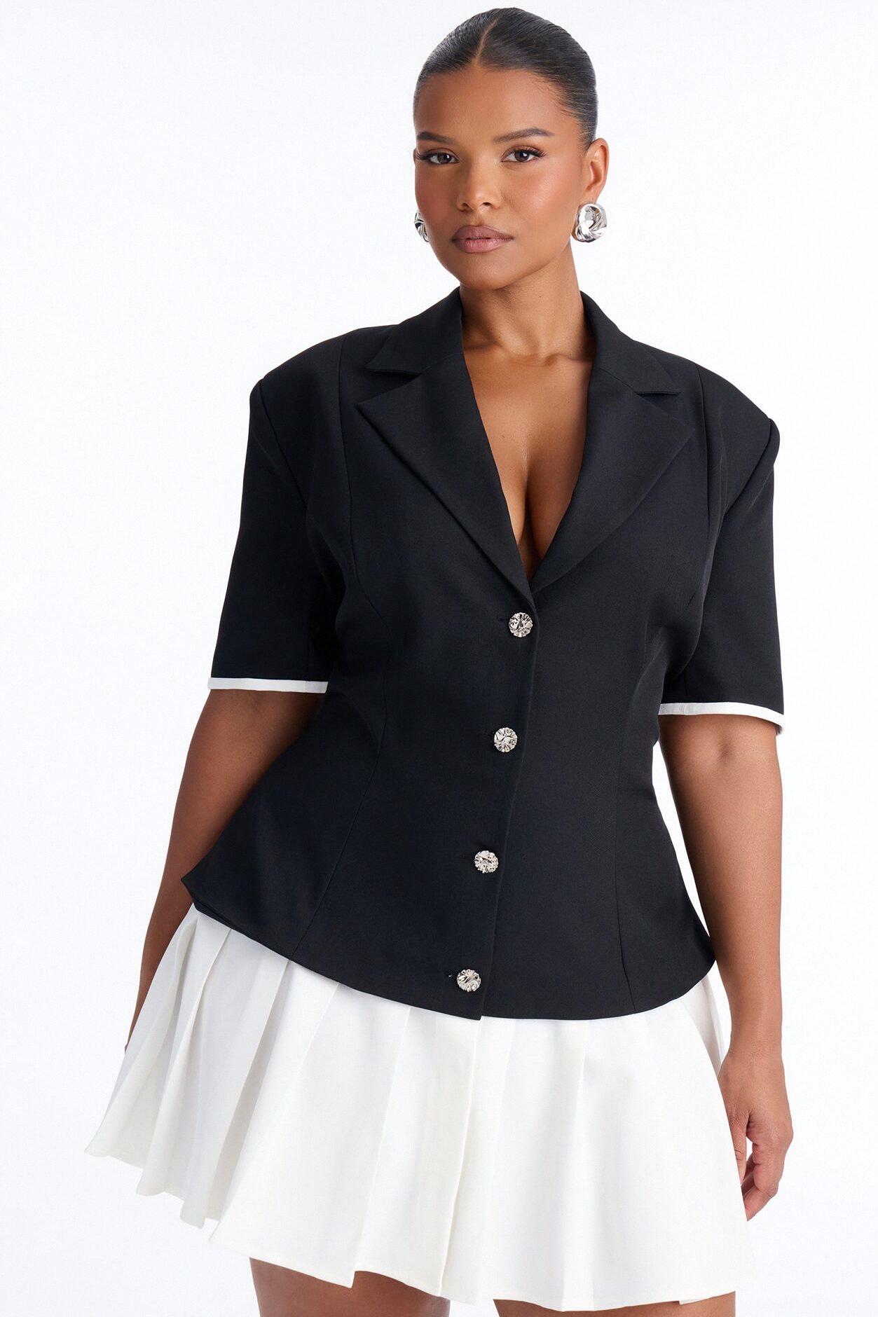 Claire Contrast Trim Mini Dress - Black/White