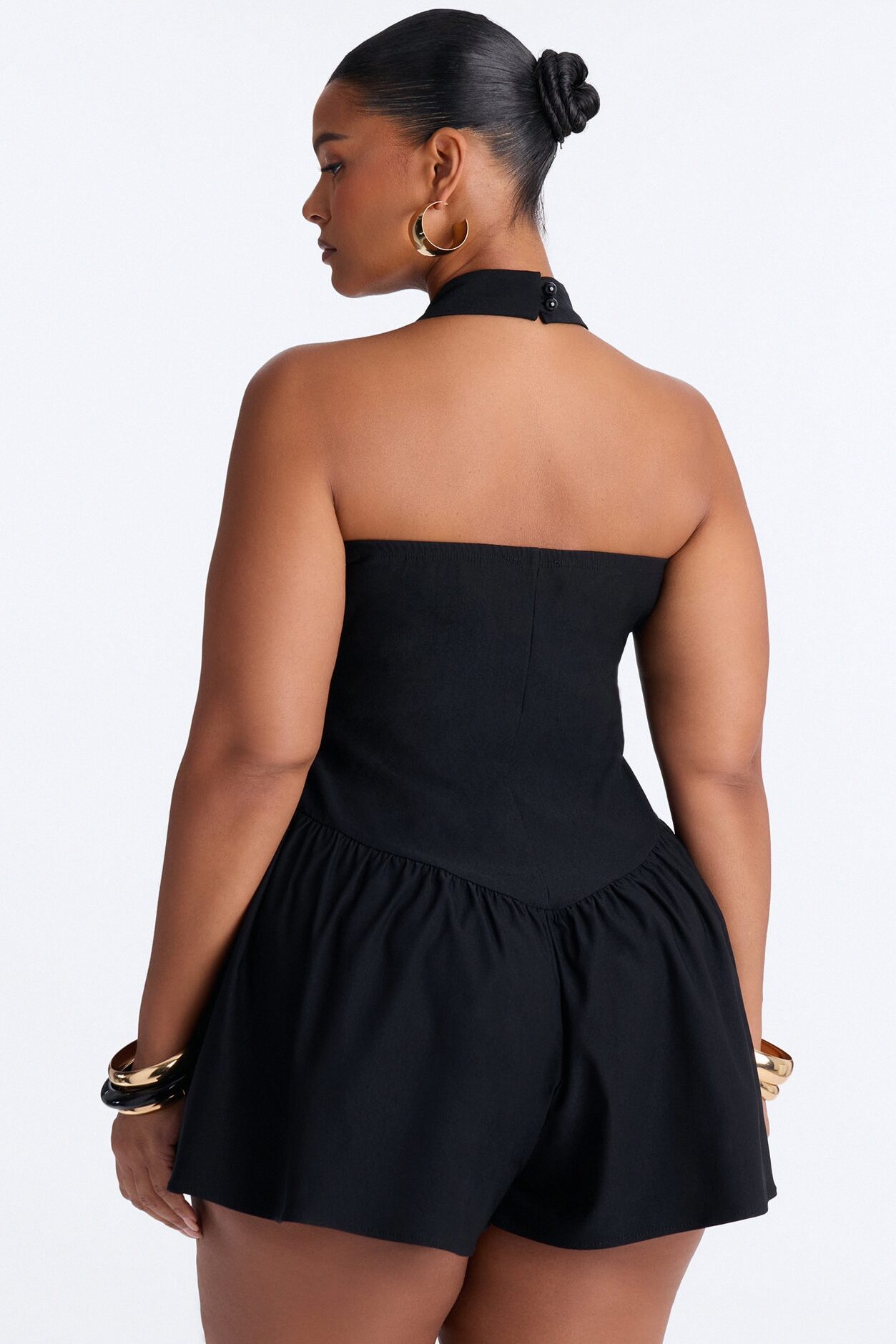 Willa Bubble Halter Romper - Black