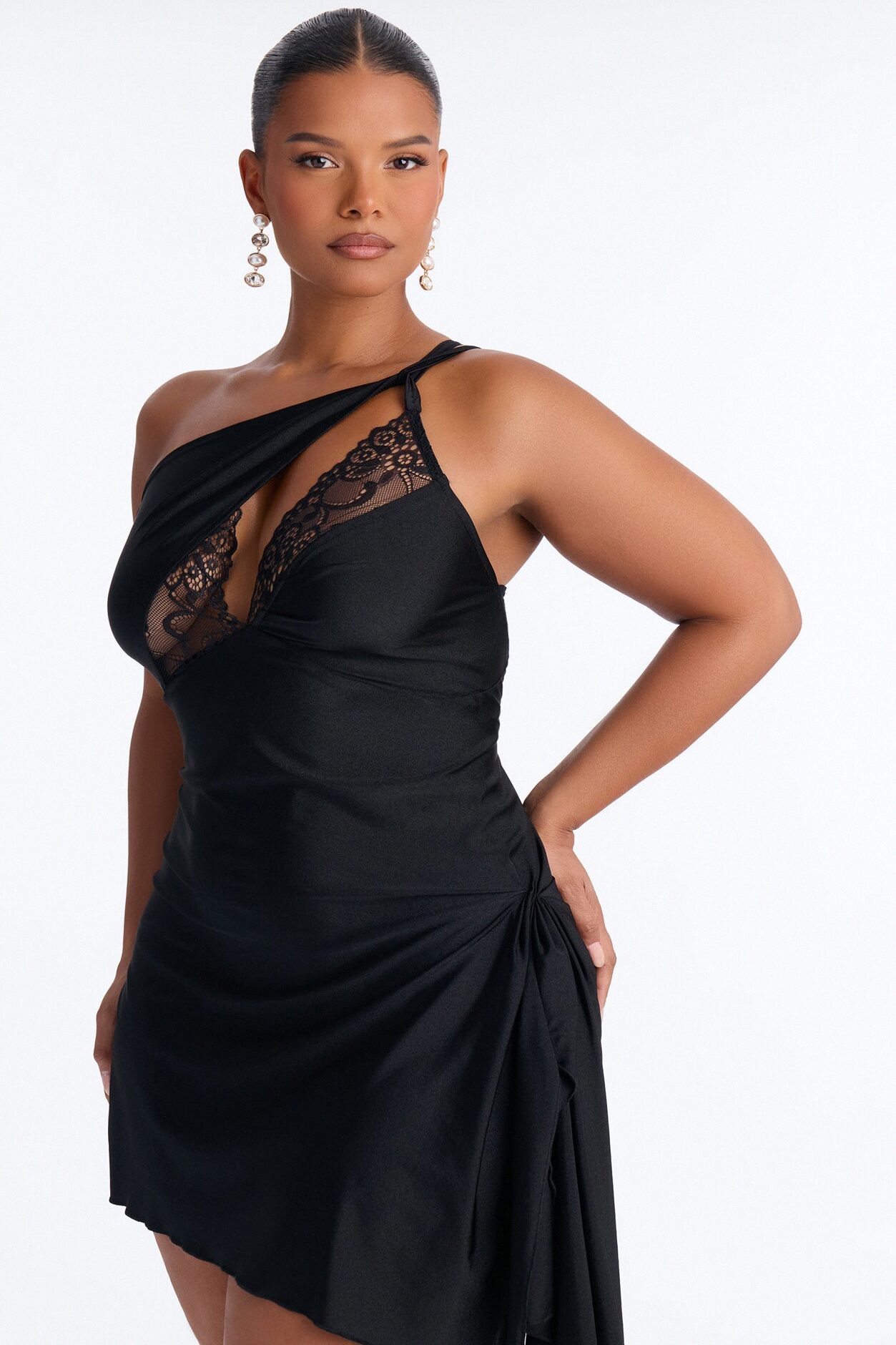 Ariel Lace Trim Mini Dress - Black