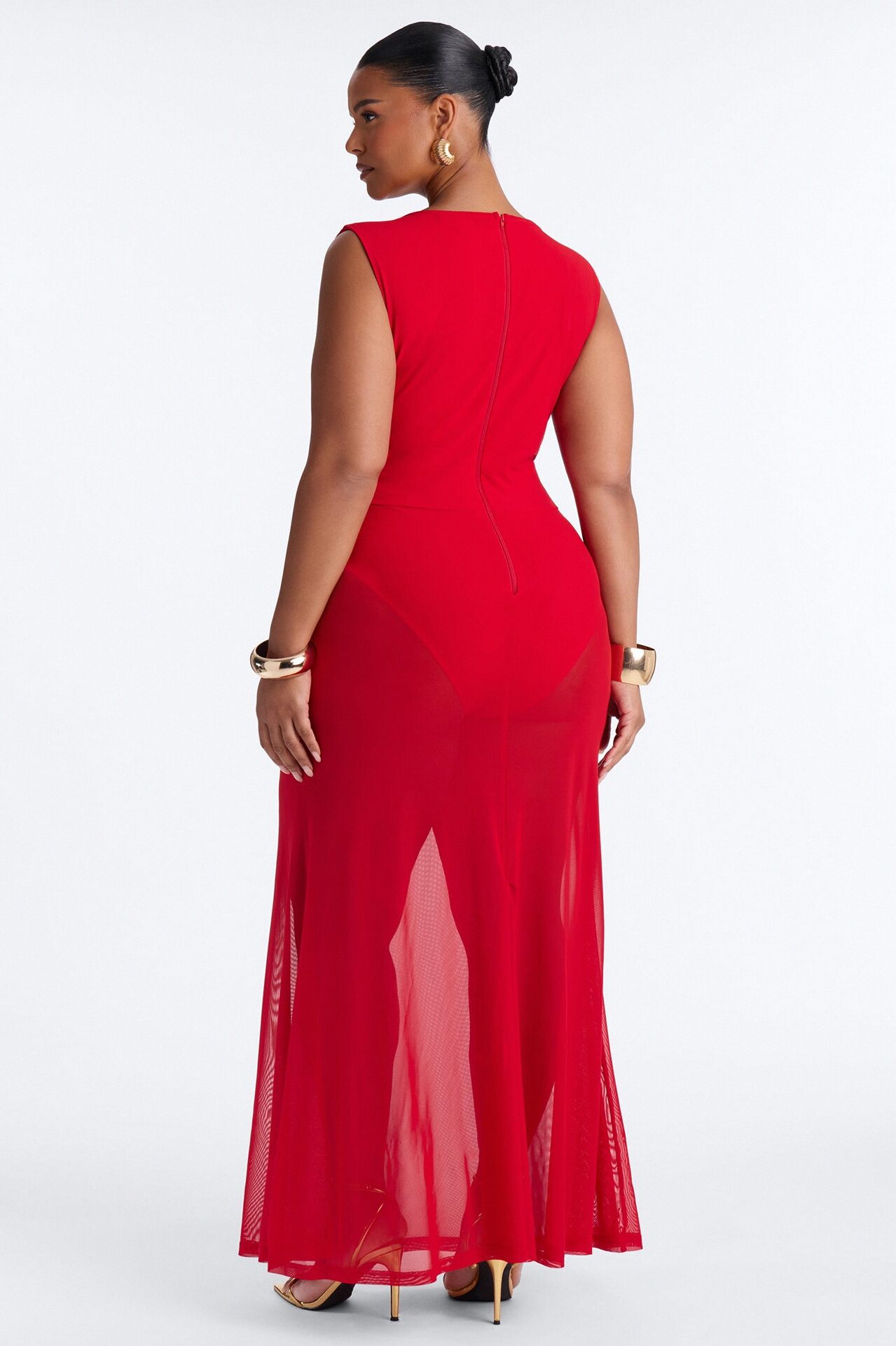 Sandra Cowl Mesh Maxi Dress - Red