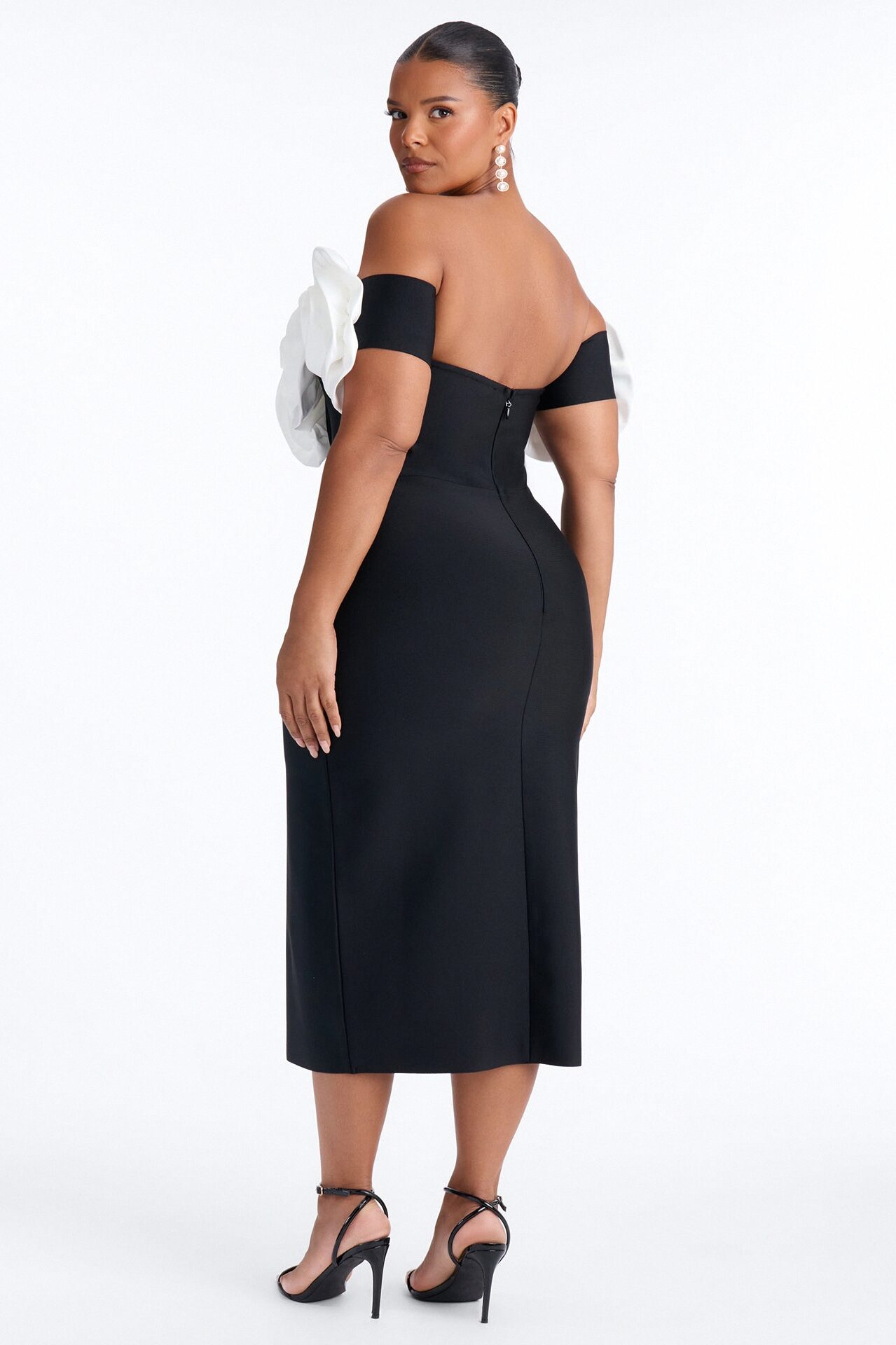 Divina Floral Bandage Midi Dress - Black/White