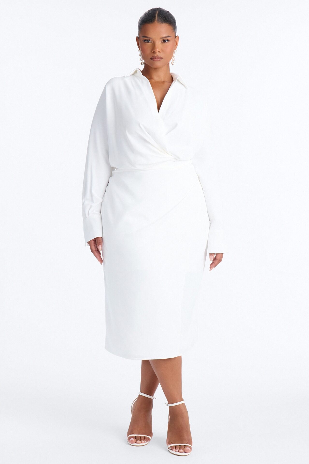Giada Wrap Shirt Midi Dress - White