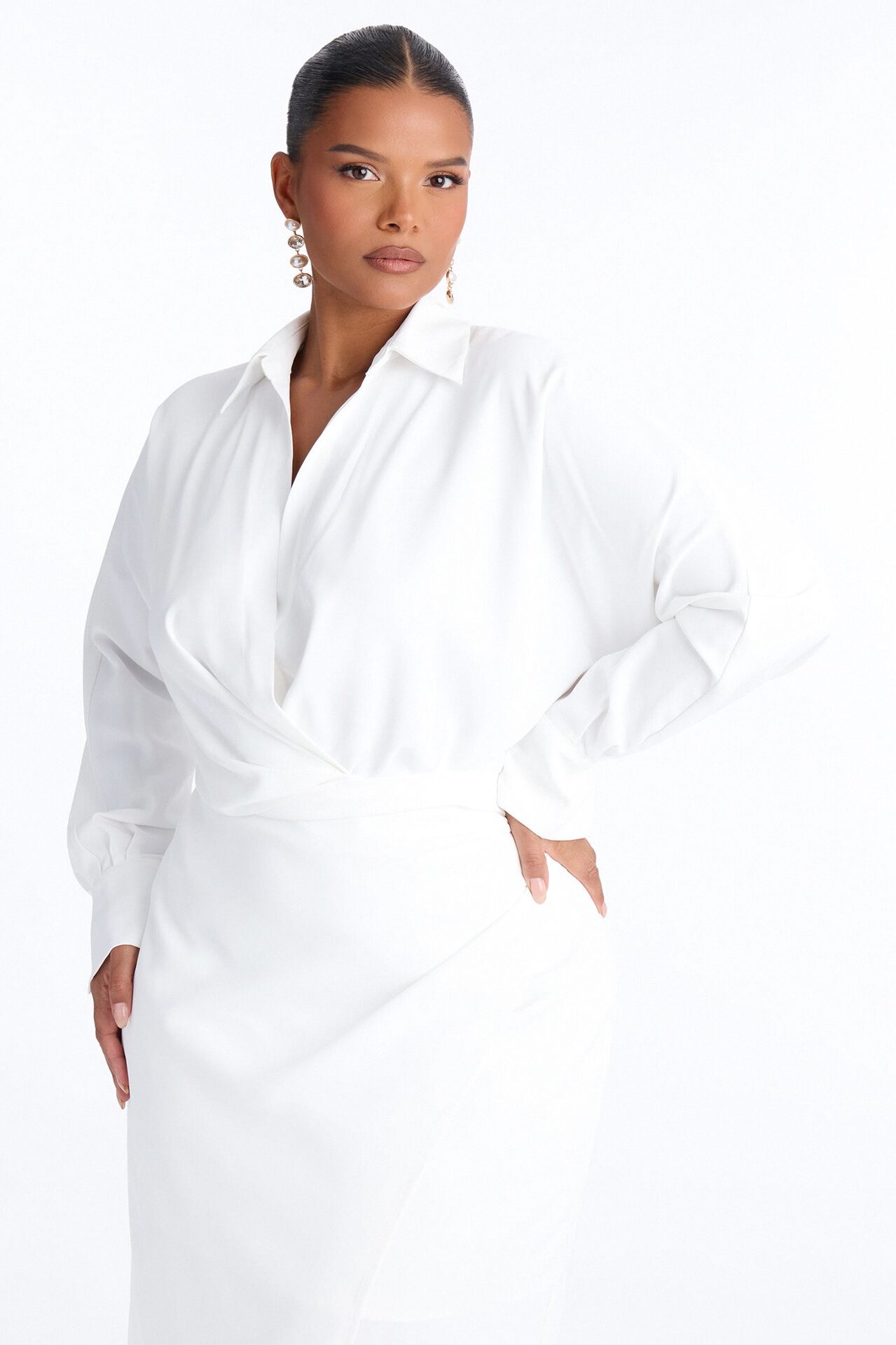Giada Wrap Shirt Midi Dress - White