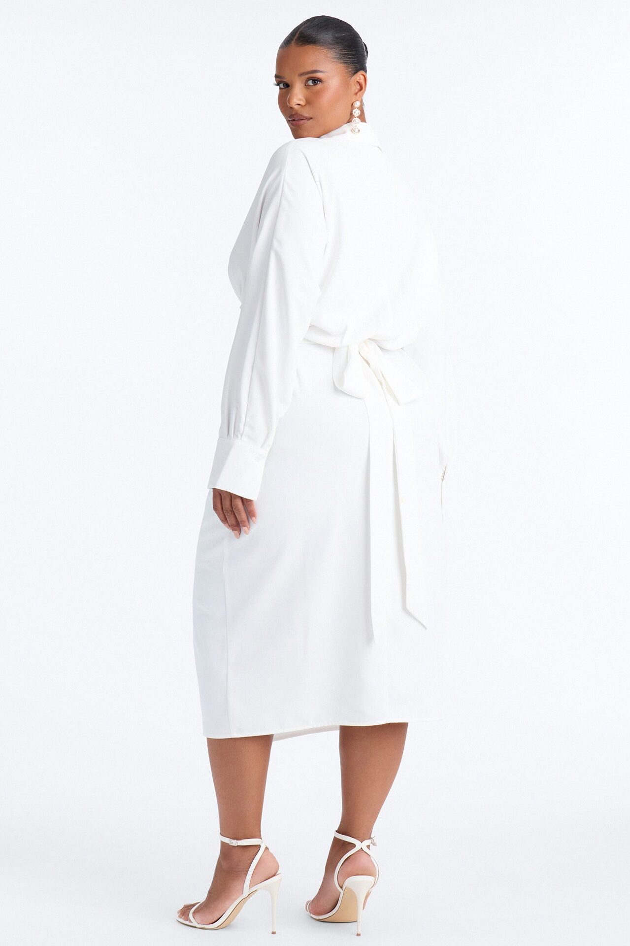 Giada Wrap Shirt Midi Dress - White
