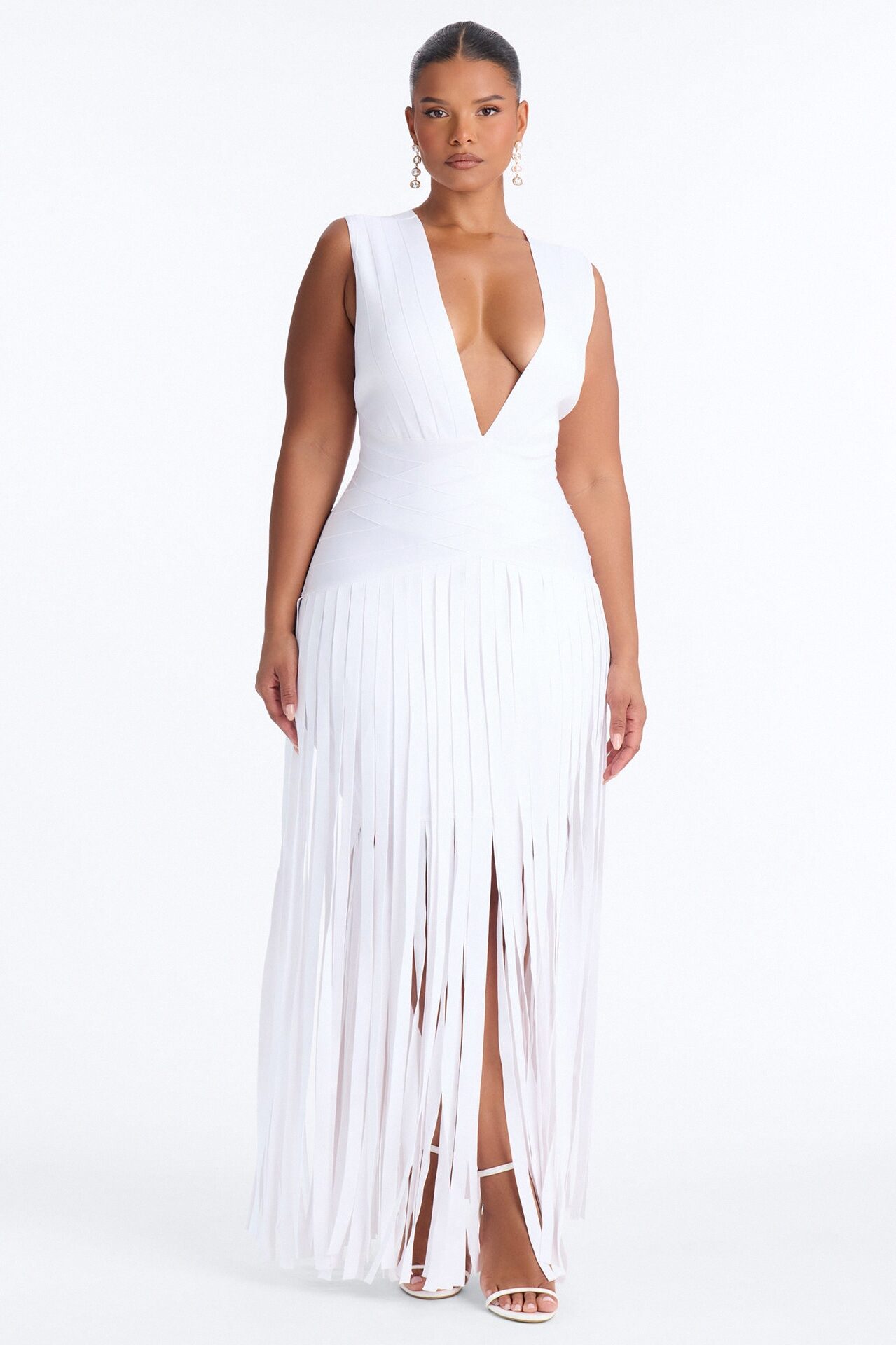 Alliana Bandage Fringe Maxi Dress - White