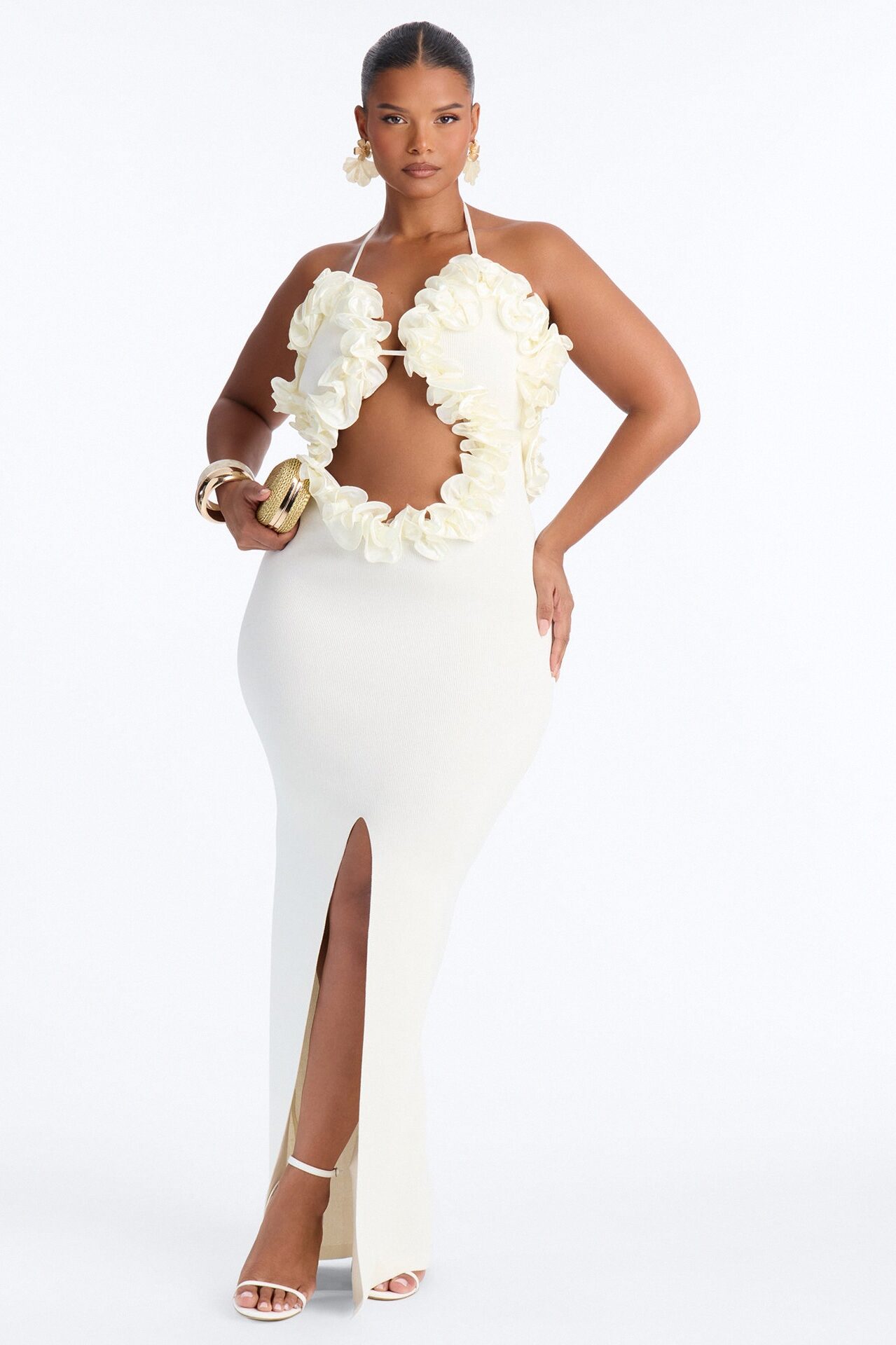 Runaway Ruffle Sweater Maxi Dress - Cream