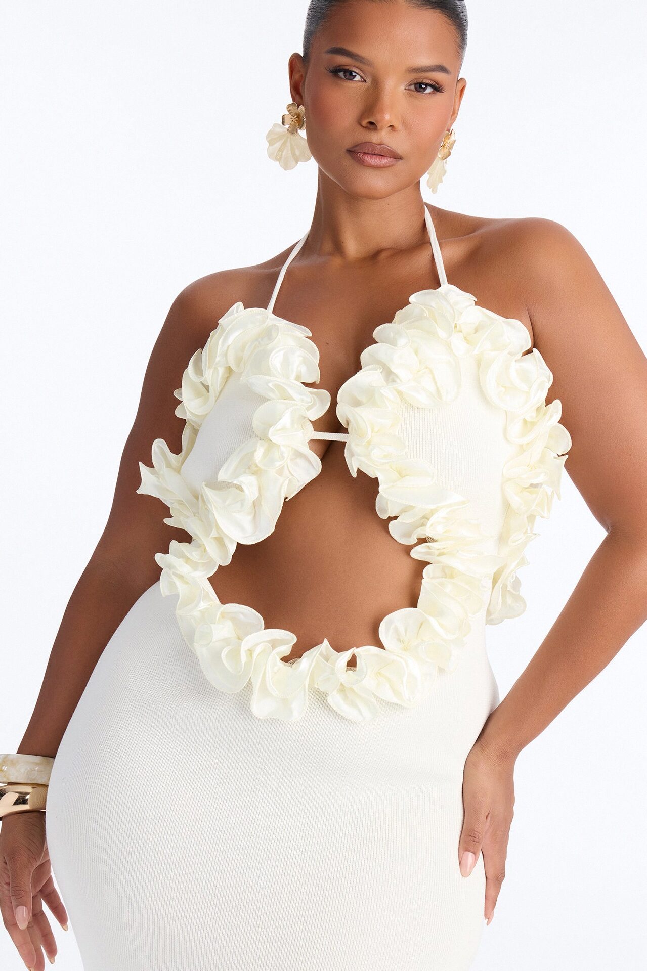Runaway Ruffle Sweater Maxi Dress - Cream