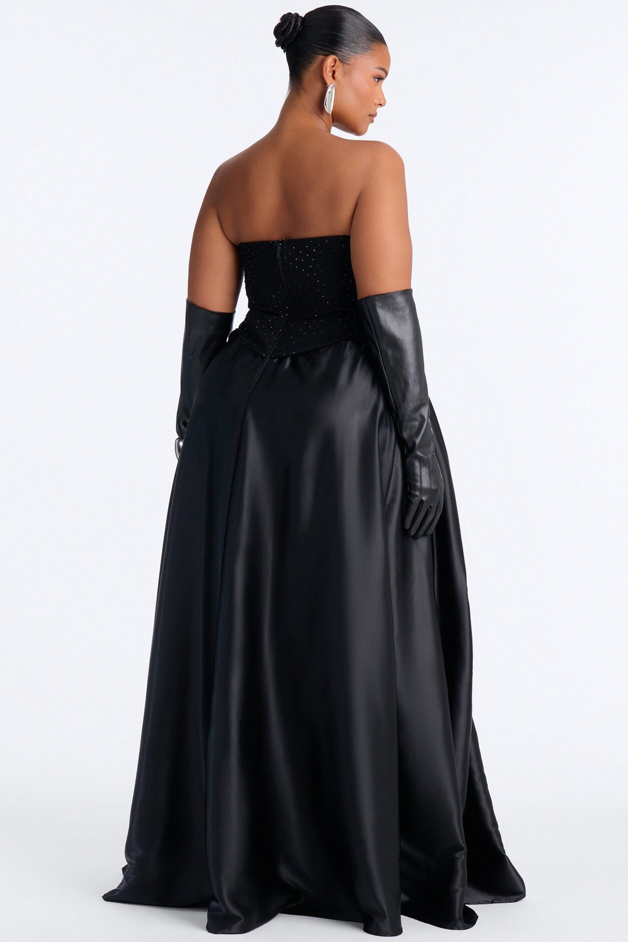 Shine Bright Embellished Satin Maxi Dress - Black
