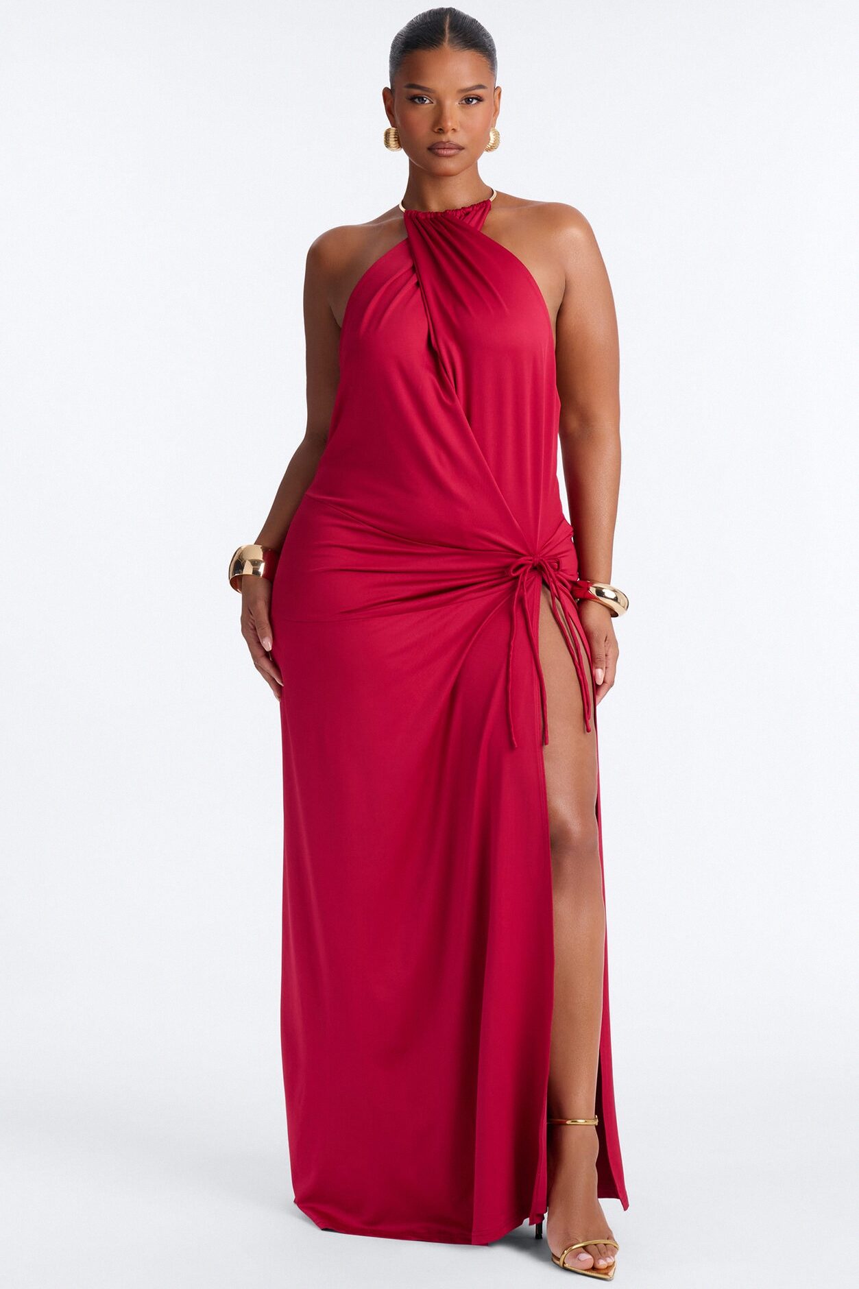 High Standards Draped Backless Maxi Dress - Red