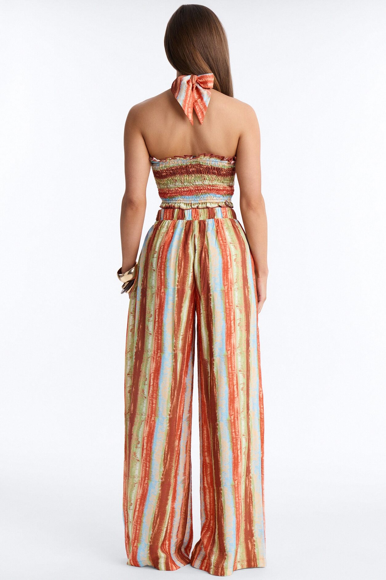 Taryn Smocked Top Wide Leg Pant Set - Rust/combo