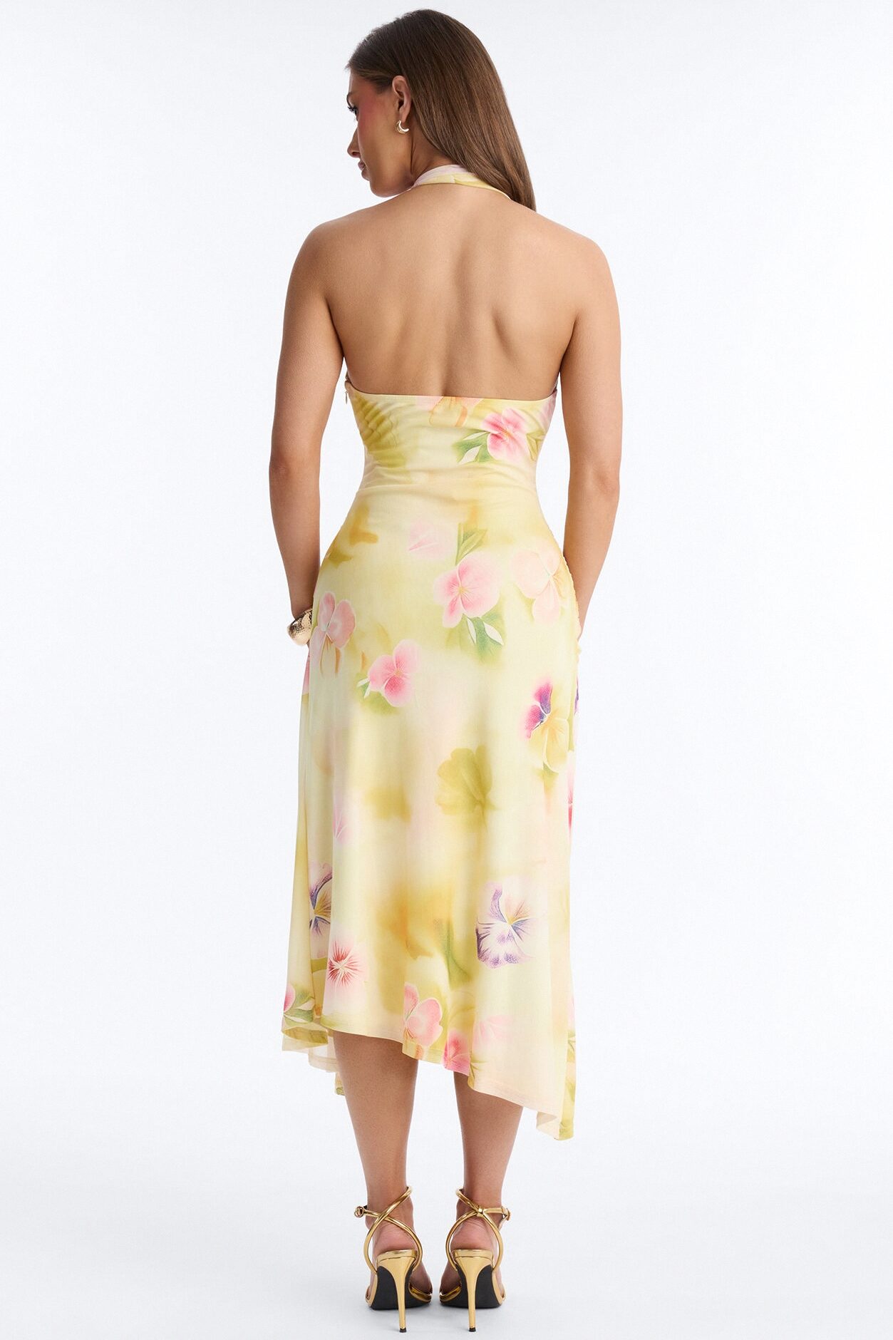 Kaitlin Floral Mesh Midi Dress - Yellow/combo