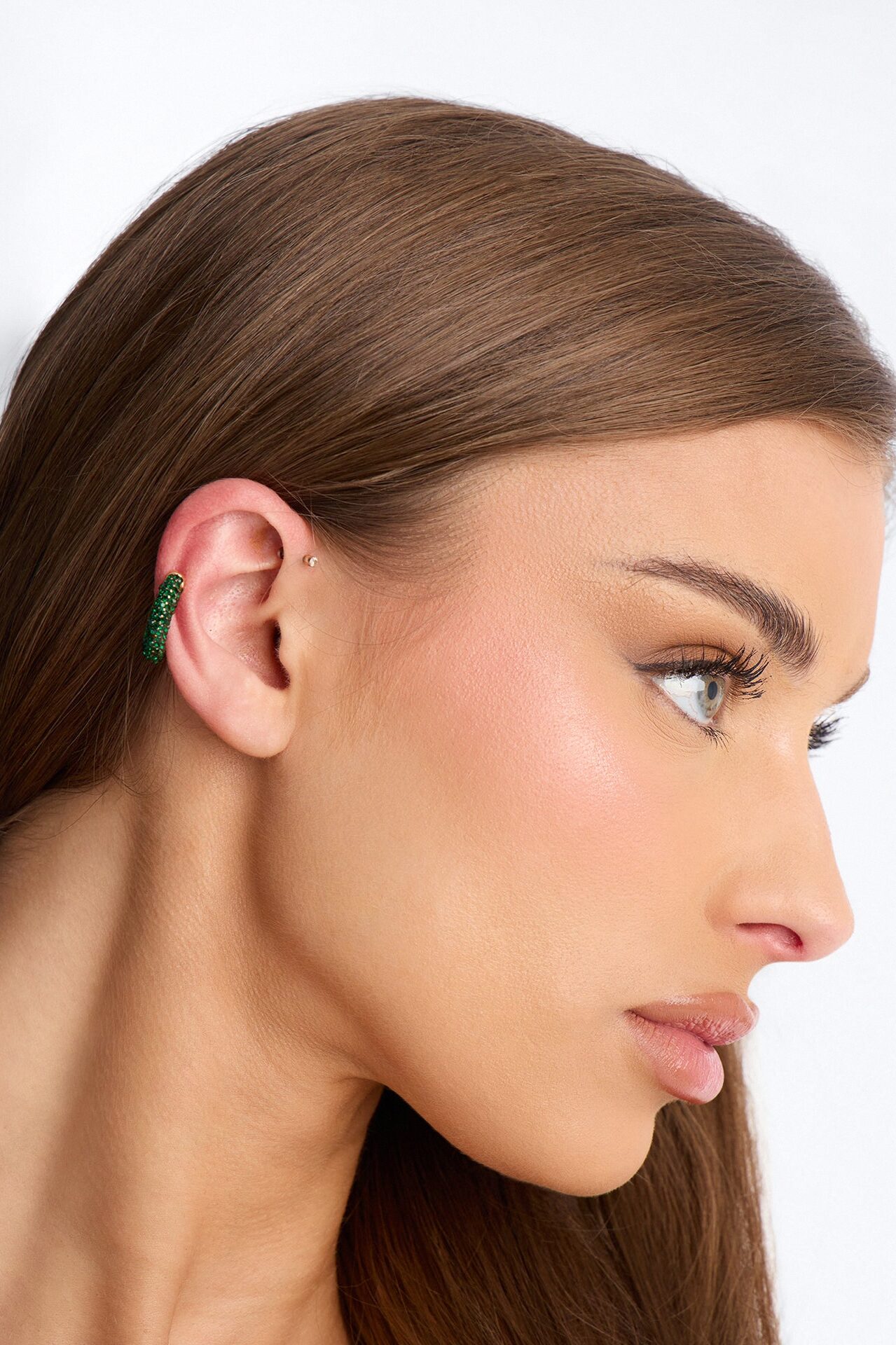 Rhinestone Girly 2 Piece Ear Cuff Set - Gold/Green
