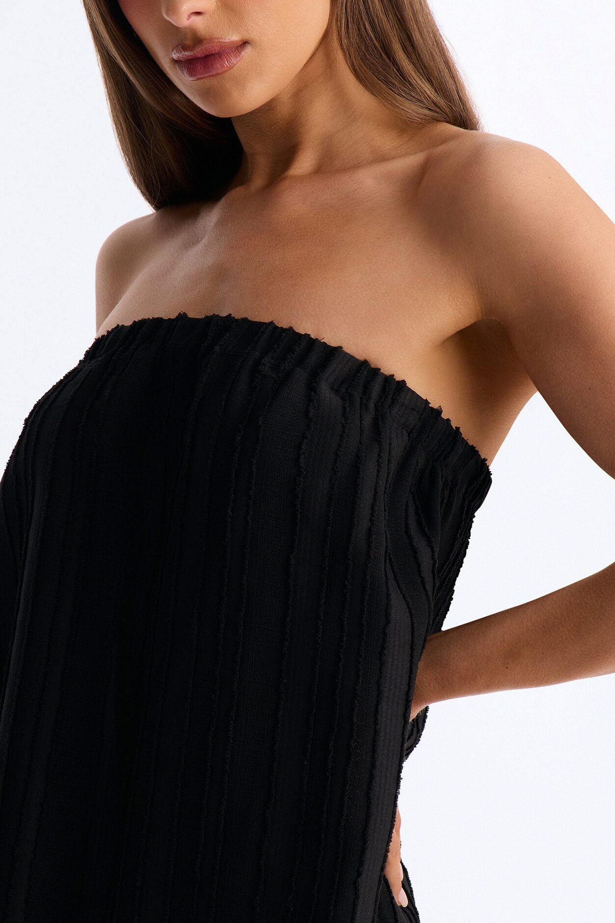 Kayley Strapless Tiered Romper - Black