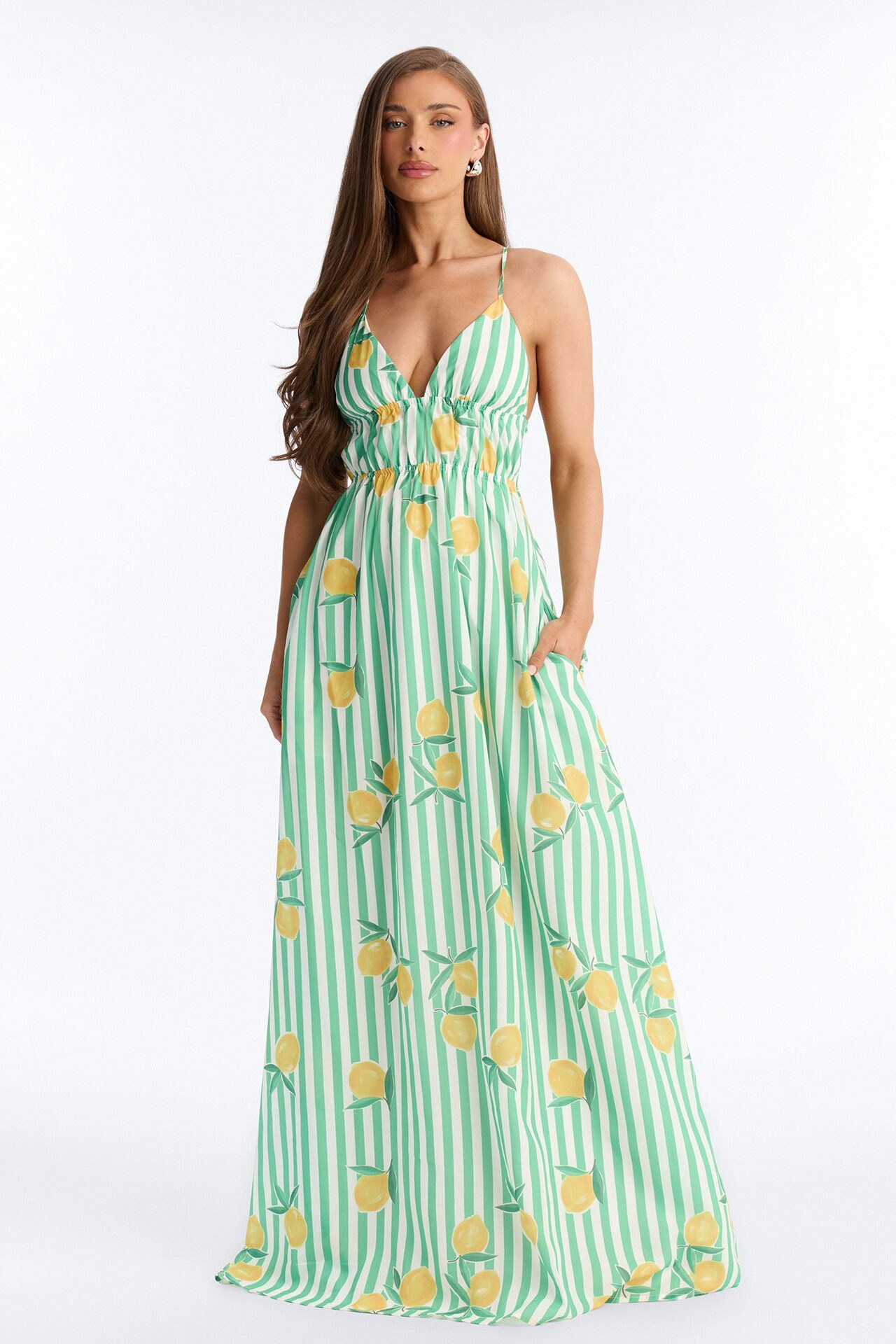 Lemoncello Backless Maxi Dress - Green/combo