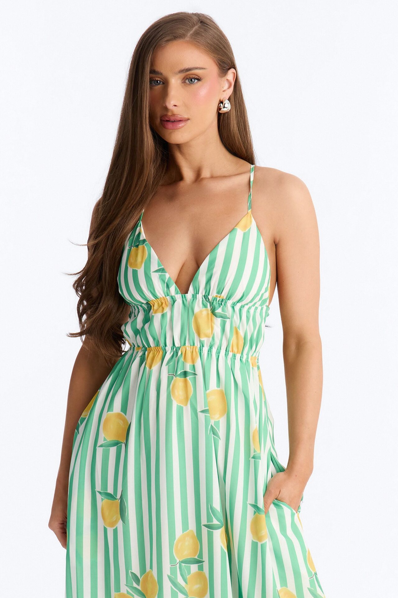 Lemoncello Backless Maxi Dress - Green/combo