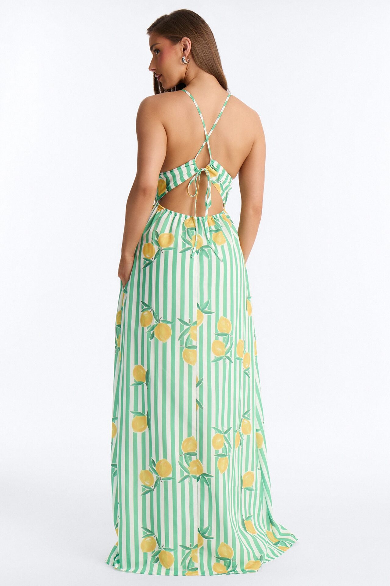 Lemoncello Backless Maxi Dress - Green/combo