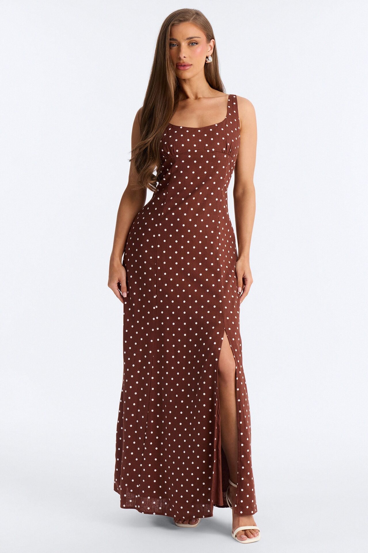 Taylor Polka Dot Linen Maxi Dress - Brown/combo