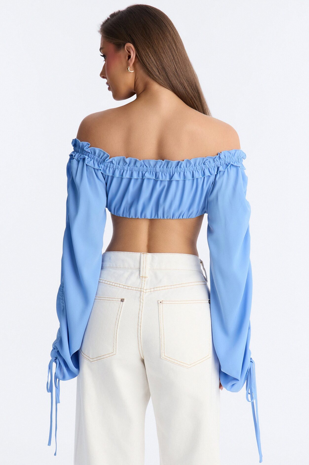 Streets Of Romance Ruched Chiffon Cropped Top - Periwinkle