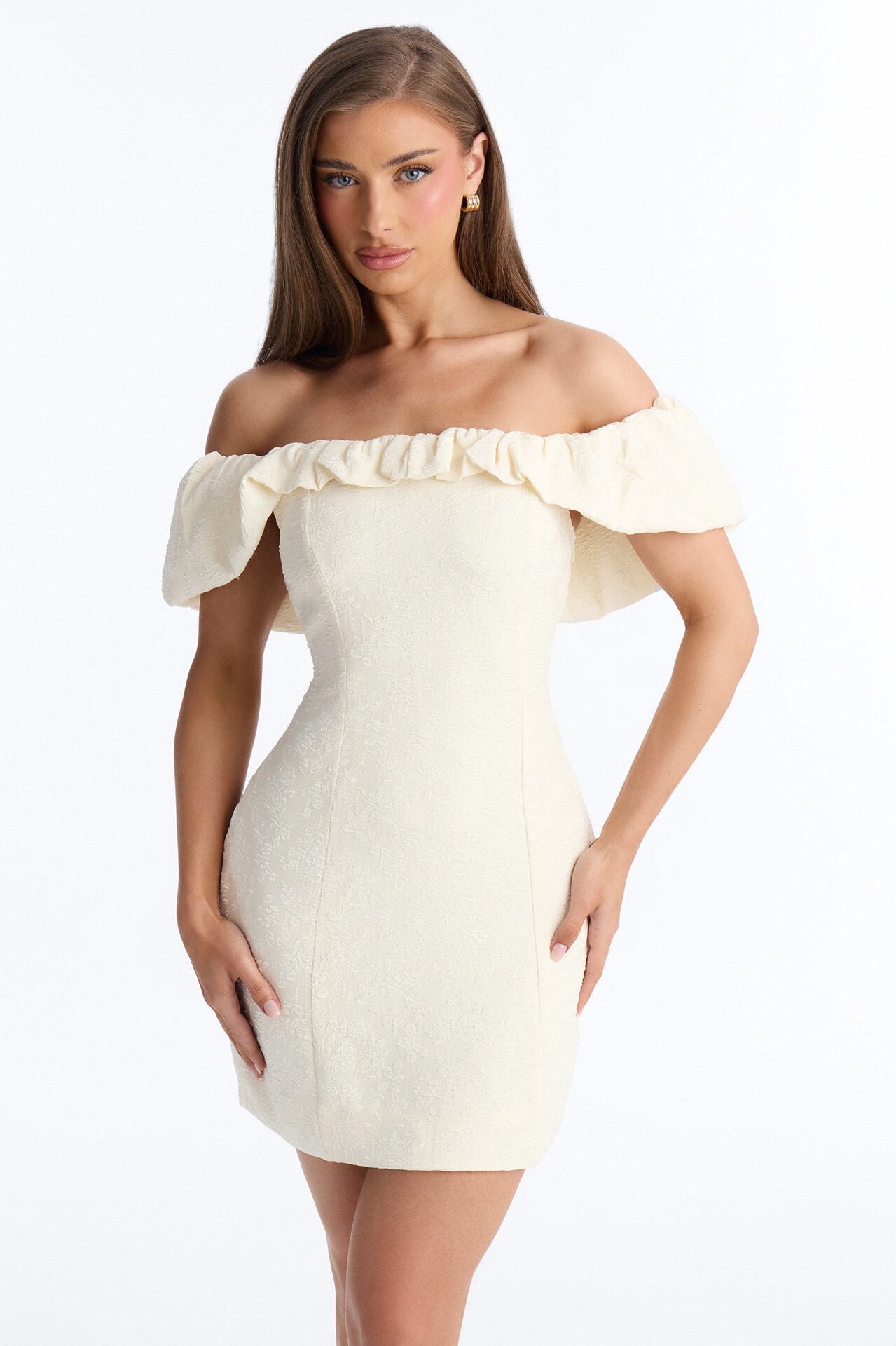 Leighton Ruffle Textured Mini Dress - Cream