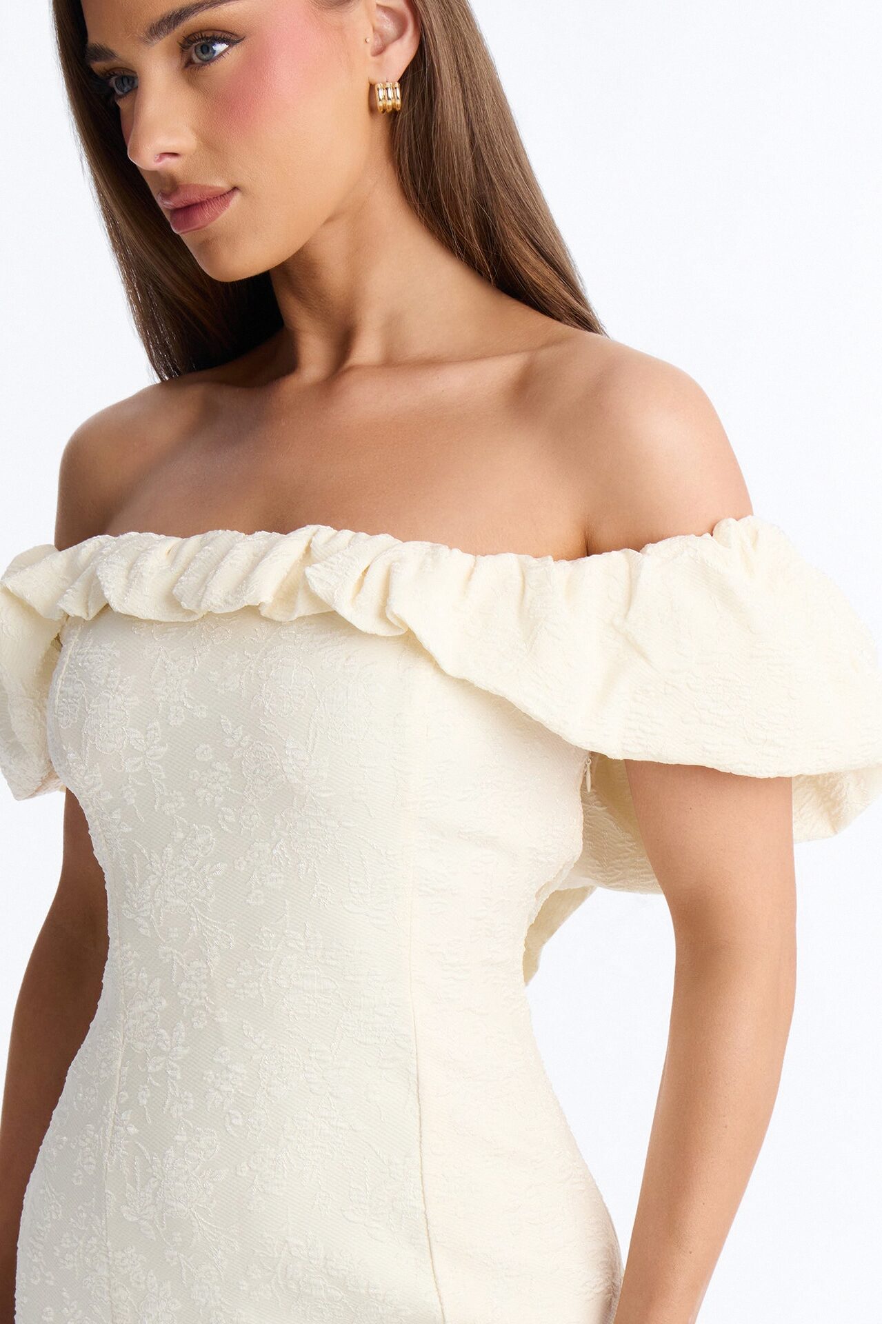 Leighton Ruffle Textured Mini Dress - Cream