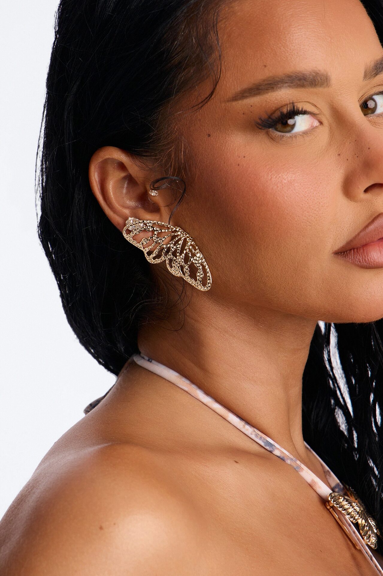 Monarch Butterfly Hardware Drop Earrings - Gold
