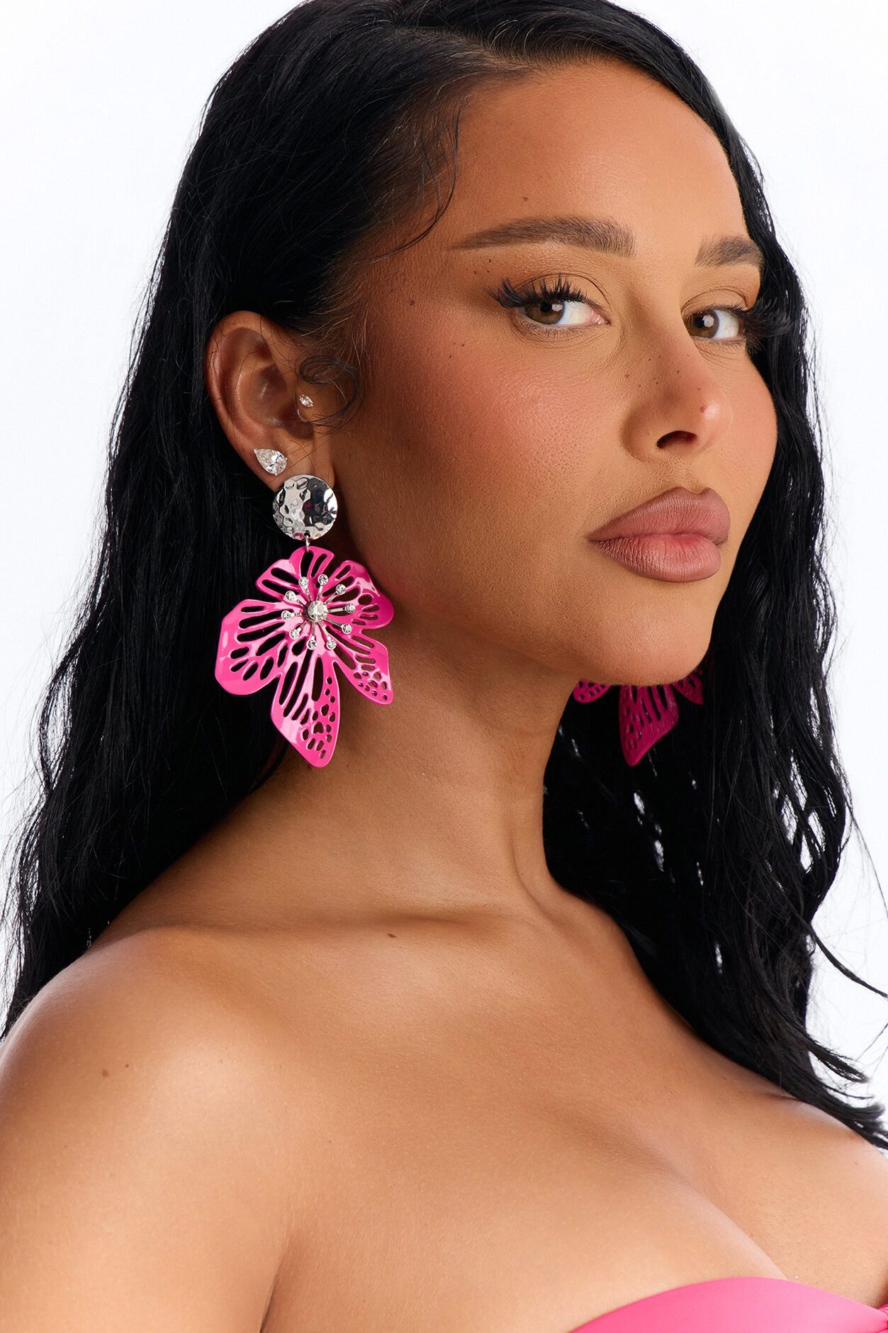 Aloha Babe Floral Drop Earrings - Pink