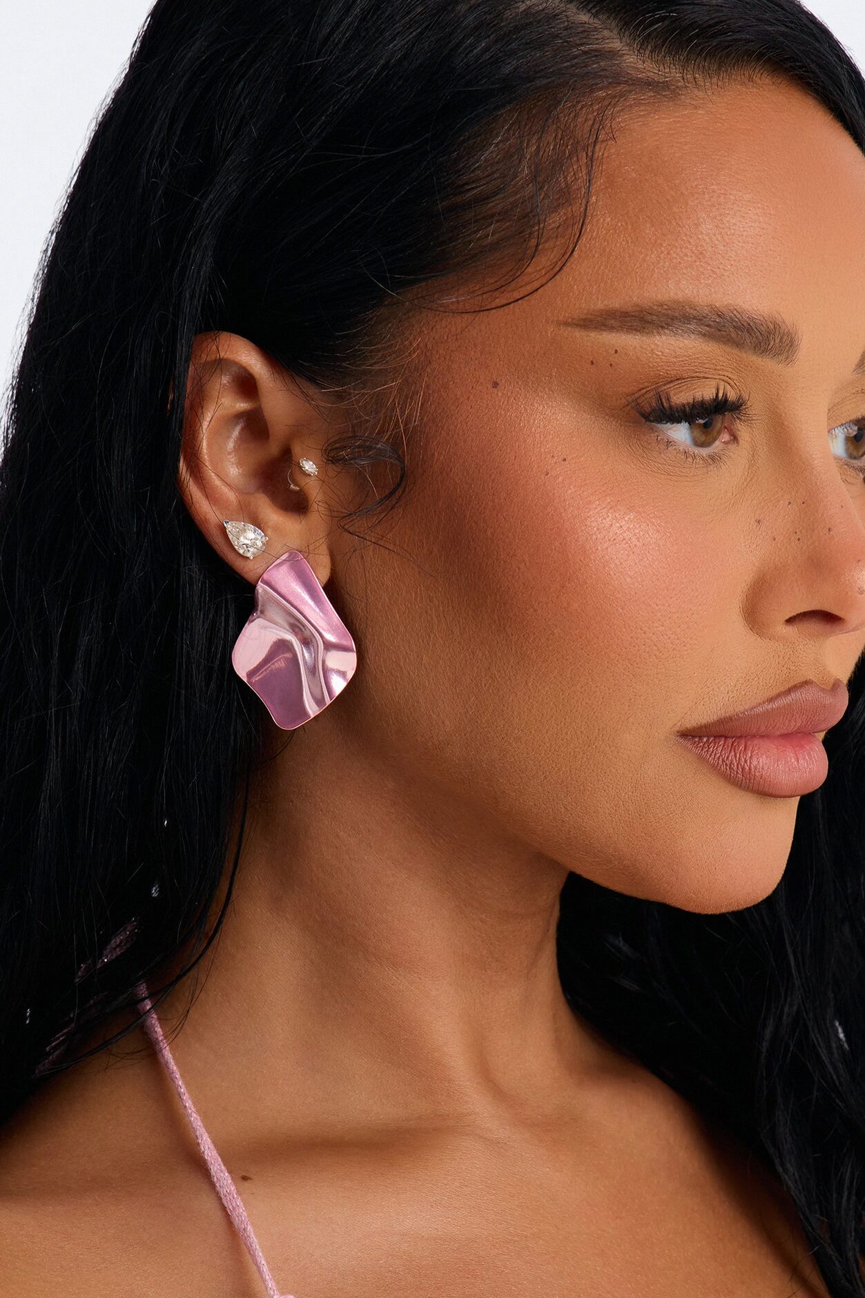 Slick Cut Abstract Drop Earrings - Pink