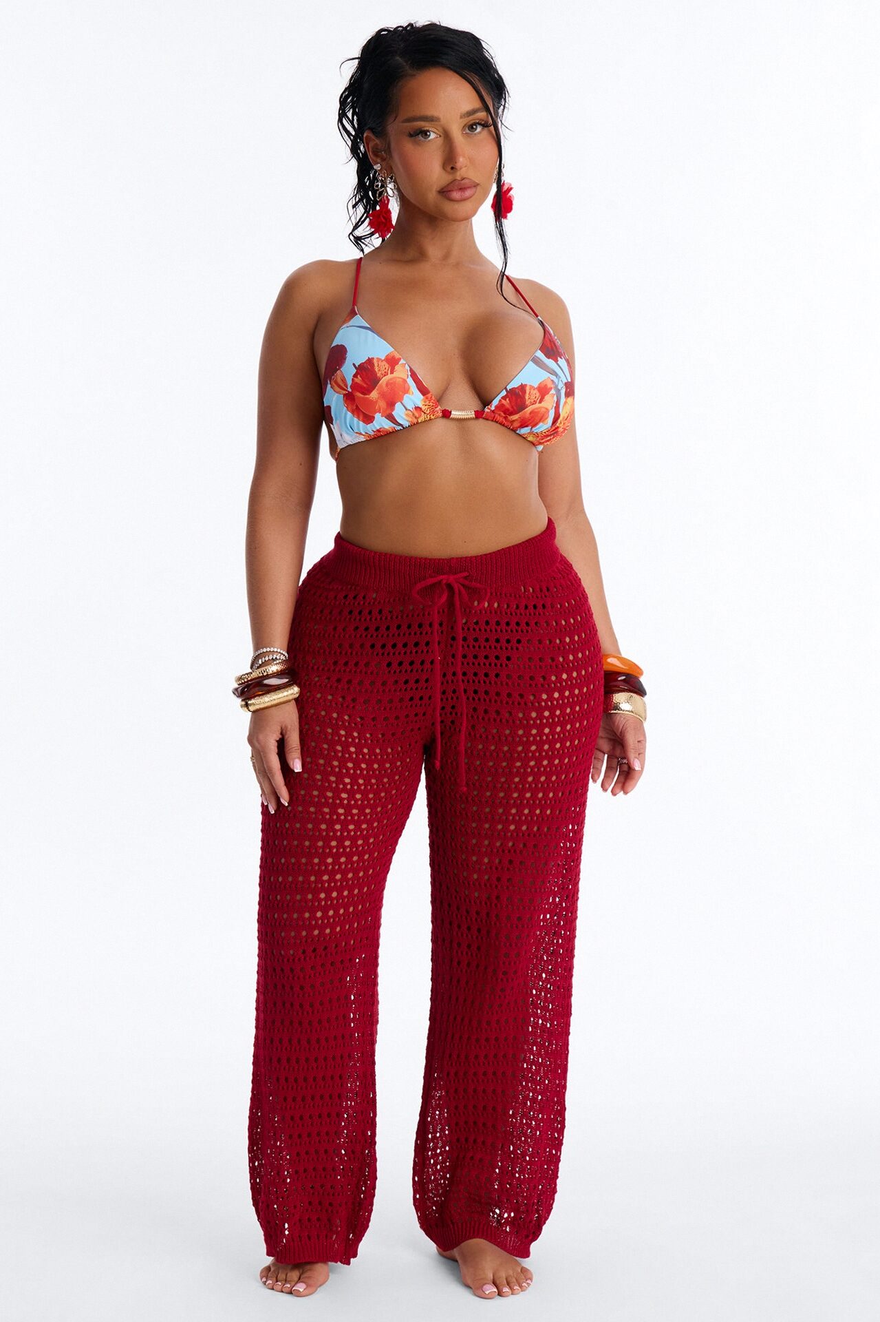 Temptress Textured Knit Swim Cover Up Pant - DarkRed